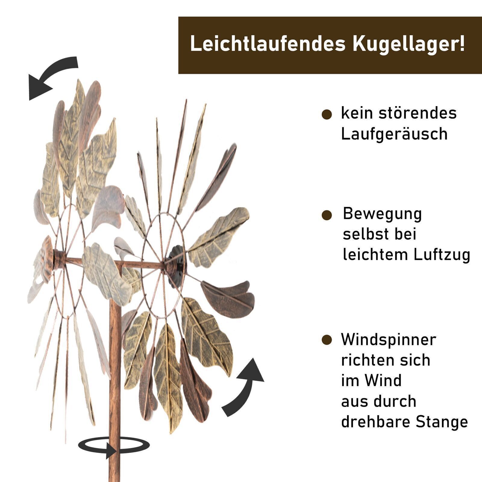 Windrad “Leaves” mit 2 gegenläufigen Propellern, Gartendeko, 213 cm hoch NA184