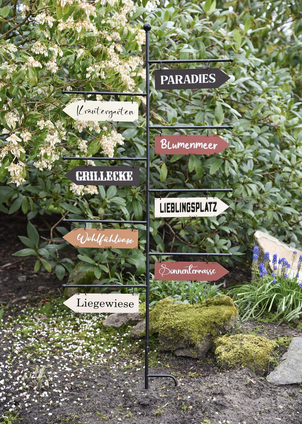 Gartenschild Wegweiser, 8 Planken beschriftet, Eisenschild, Metallschild 125 cm hoch HI-314734 Gartenschild Wegweiser, 8 Planken beschriftet, Eisenschild, Metallschild 125 cm hoch HI-314734