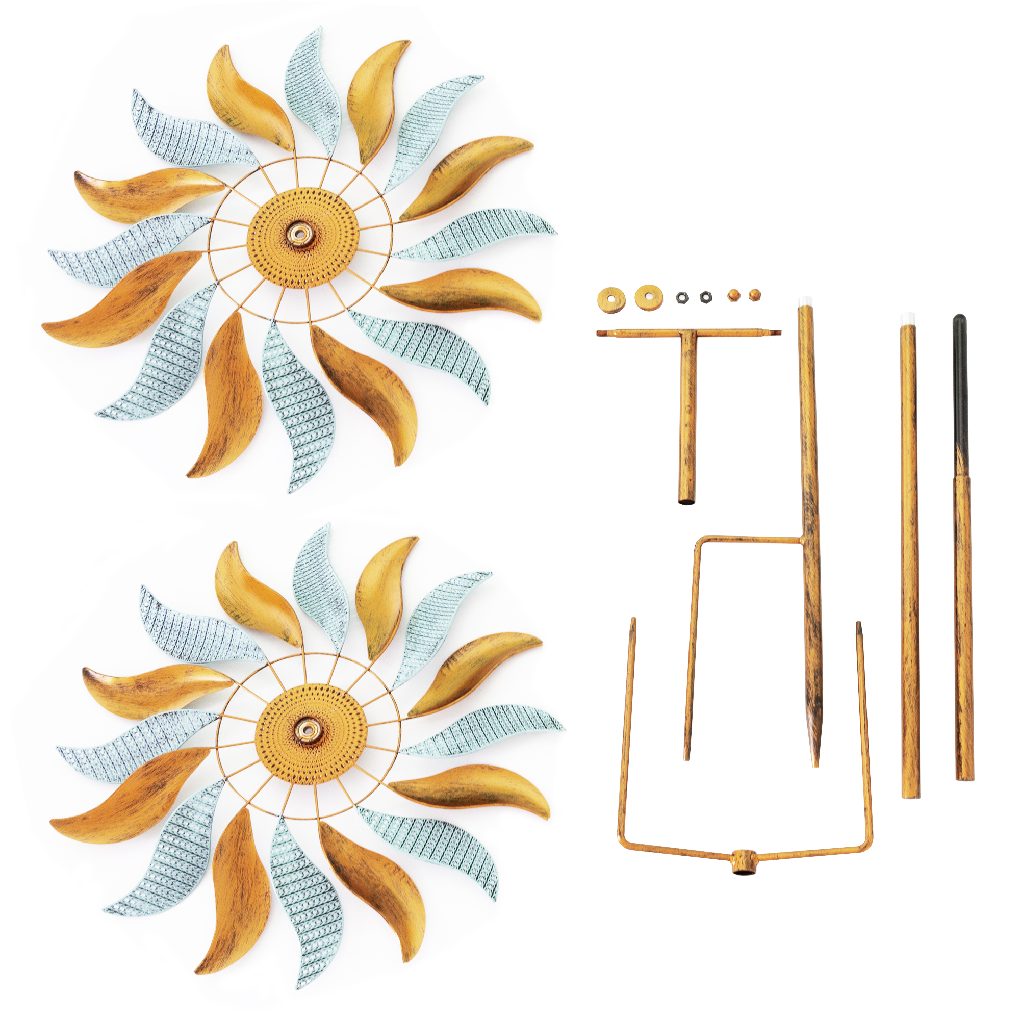 Windrad “Fire Flower”, Windspiel mit 2 gegenläufigen Rotoren, Gartendeko 213 cm hoch NA183