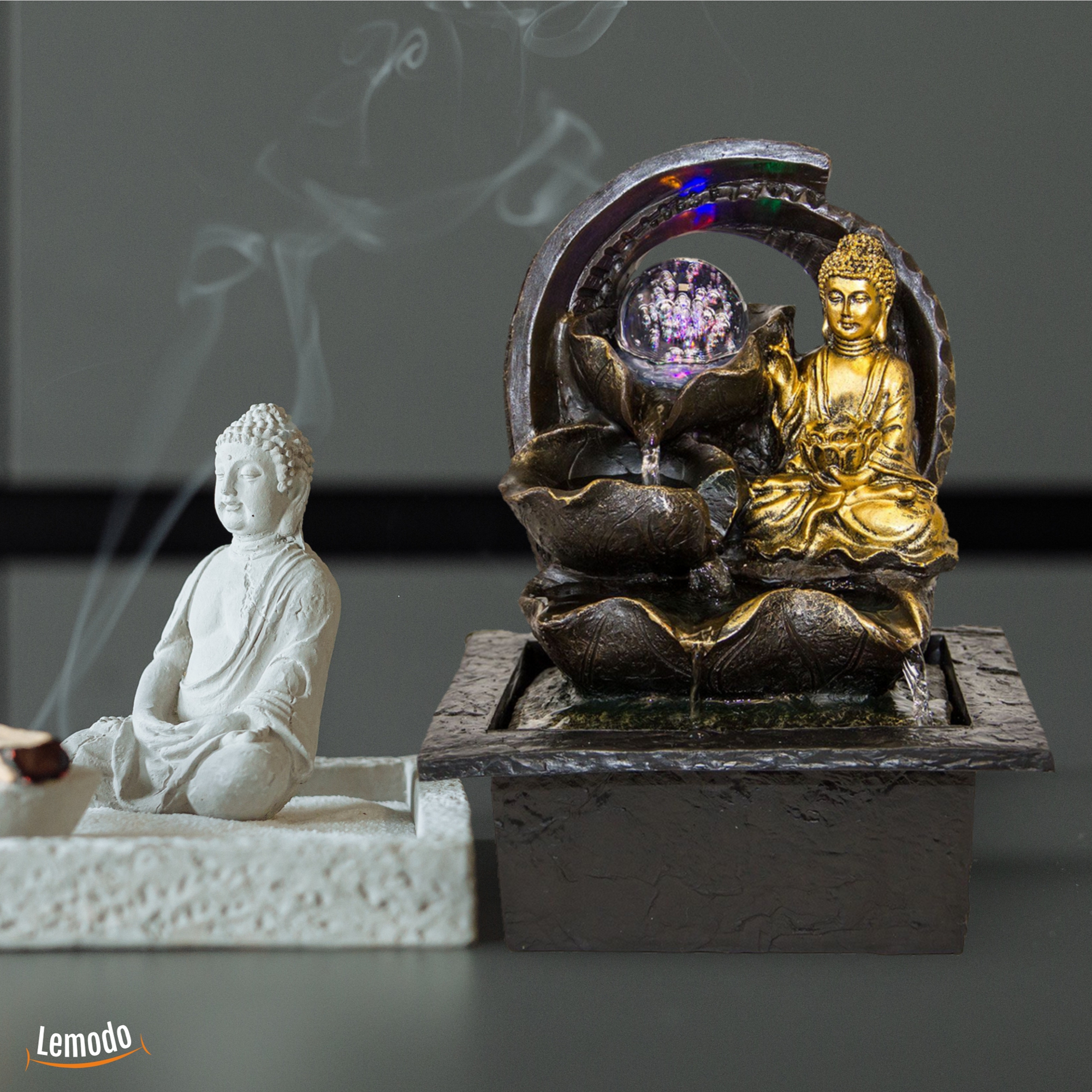 Zimmerbrunnen mit Buddha Gyan und LED Beleuchtung, Feng Shui Dekobrunnen für die Wohnung und Büro NA091 Zimmerbrunnen mit Buddha Gyan und LED Beleuchtung, Feng Shui Dekobrunnen für die Wohnung und Büro NA091