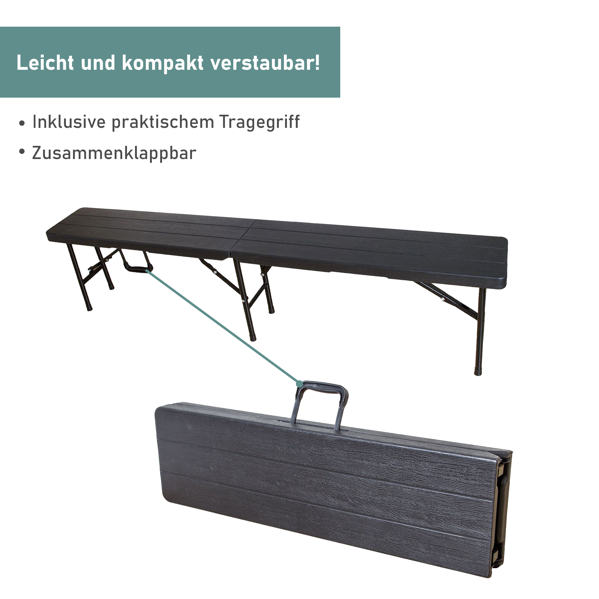 Klappbank im 2er Set, mobile Sitzbank 180 x 25 cm, klappbare Bierbank für 4 Personen TB014 Klappbank im 2er Set, mobile Sitzbank 180 x 25 cm, klappbare Bierbank für 4 Personen TB014
