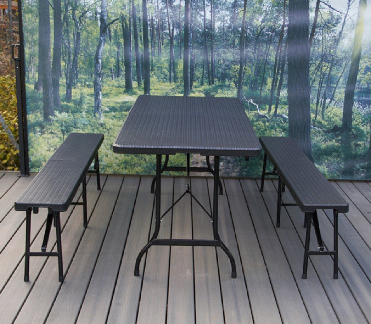 Sitzgarnitur, Rattan-Optik, 1 Tisch + 2 Bänke Bierzeltgarnitur TB001_SET Sitzgarnitur, Rattan-Optik, 1 Tisch + 2 Bänke Bierzeltgarnitur TB001_SET