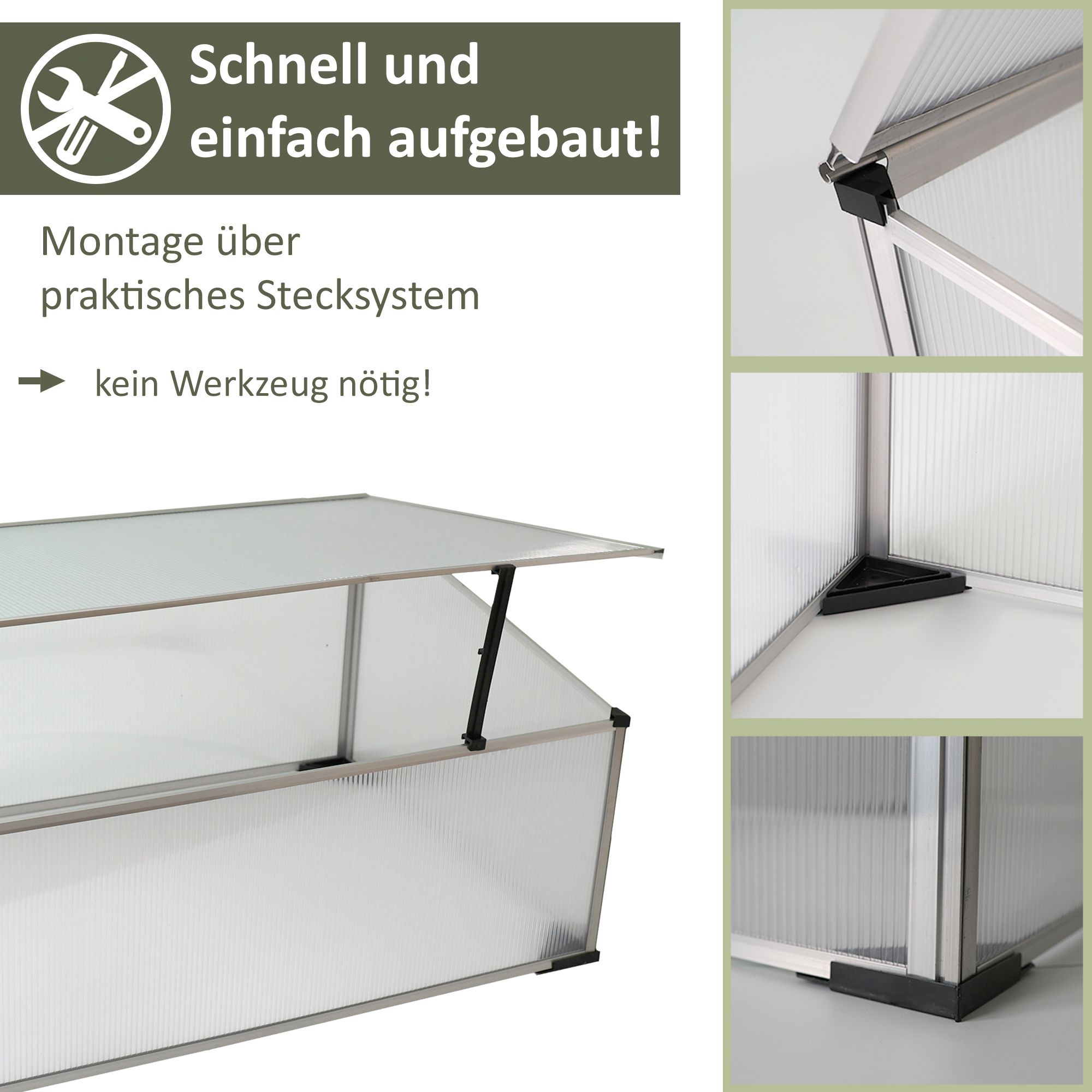 Frühbeet aus 1 mm starkem Aluminium, Treibhaus mit Aufstelldach, Frühbeetaufsatz NA209 Frühbeet aus 1 mm starkem Aluminium, Treibhaus mit Aufstelldach, Frühbeetaufsatz NA209