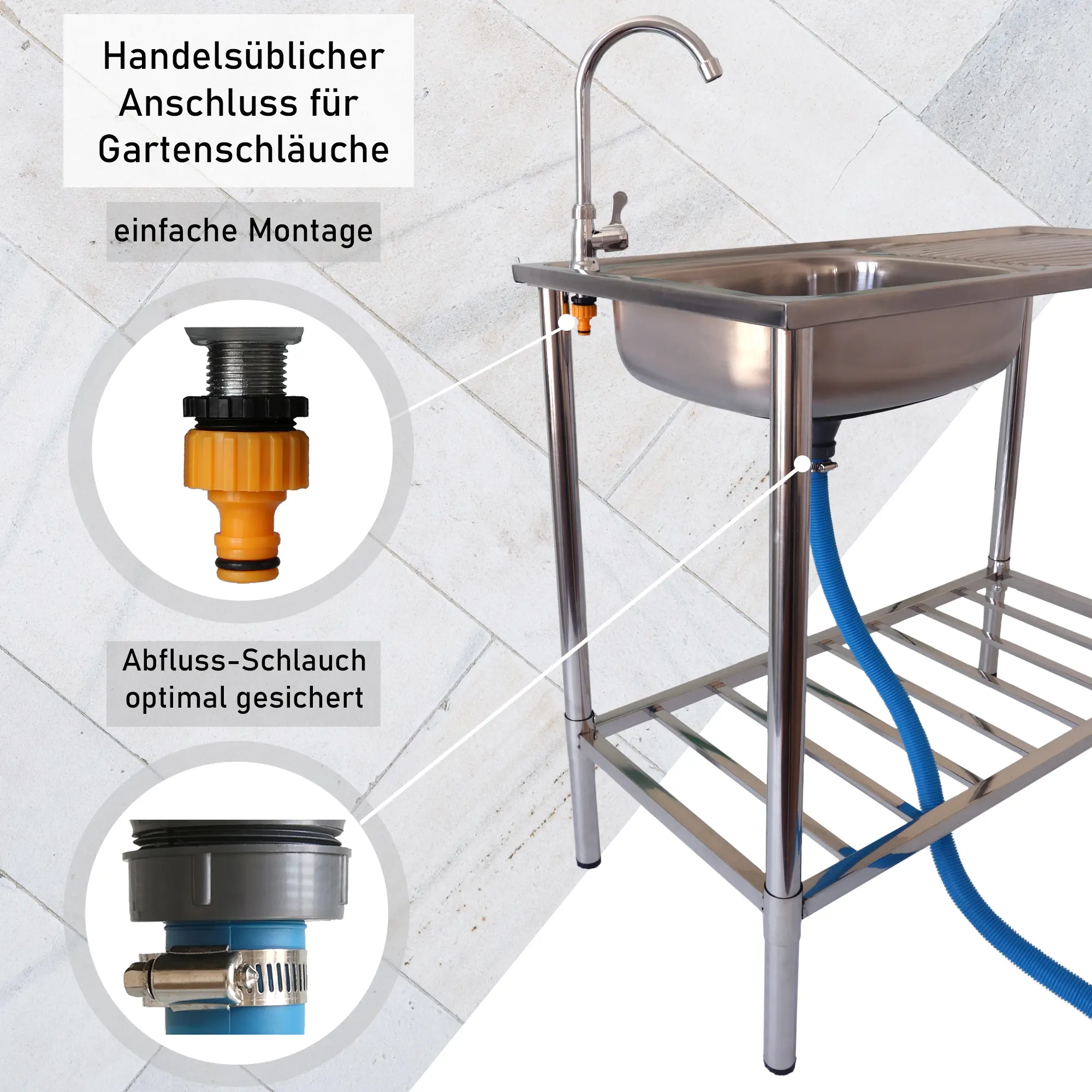 Outdoor Spüle mit Edelstahl Spültisch, auch als Pflanztisch verwendbar WE-2304 Outdoor Spüle mit Edelstahl Spültisch, auch als Pflanztisch verwendbar WE-2304