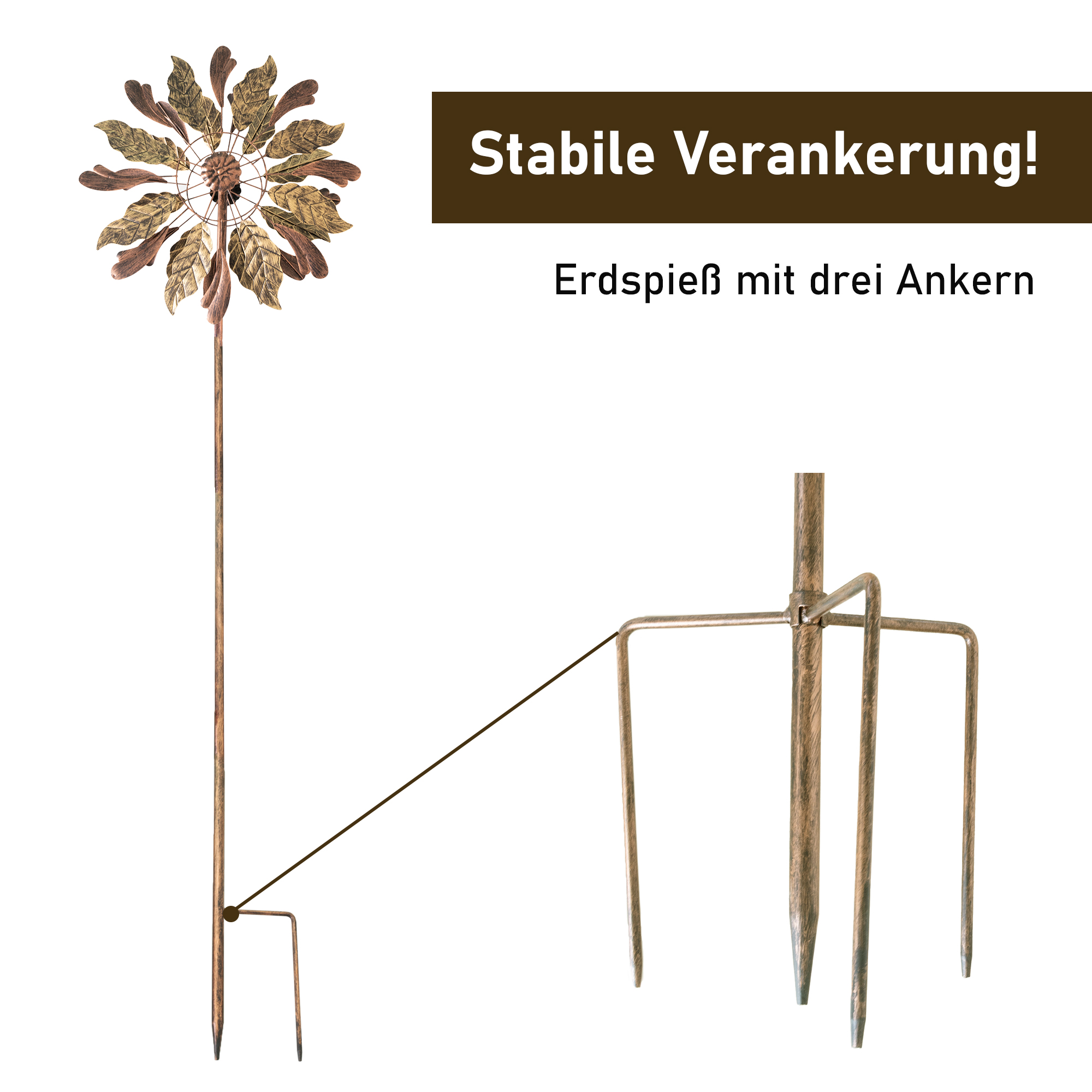 Windrad “Leaves” mit 2 gegenläufigen Propellern, Gartendeko, 213 cm hoch NA184