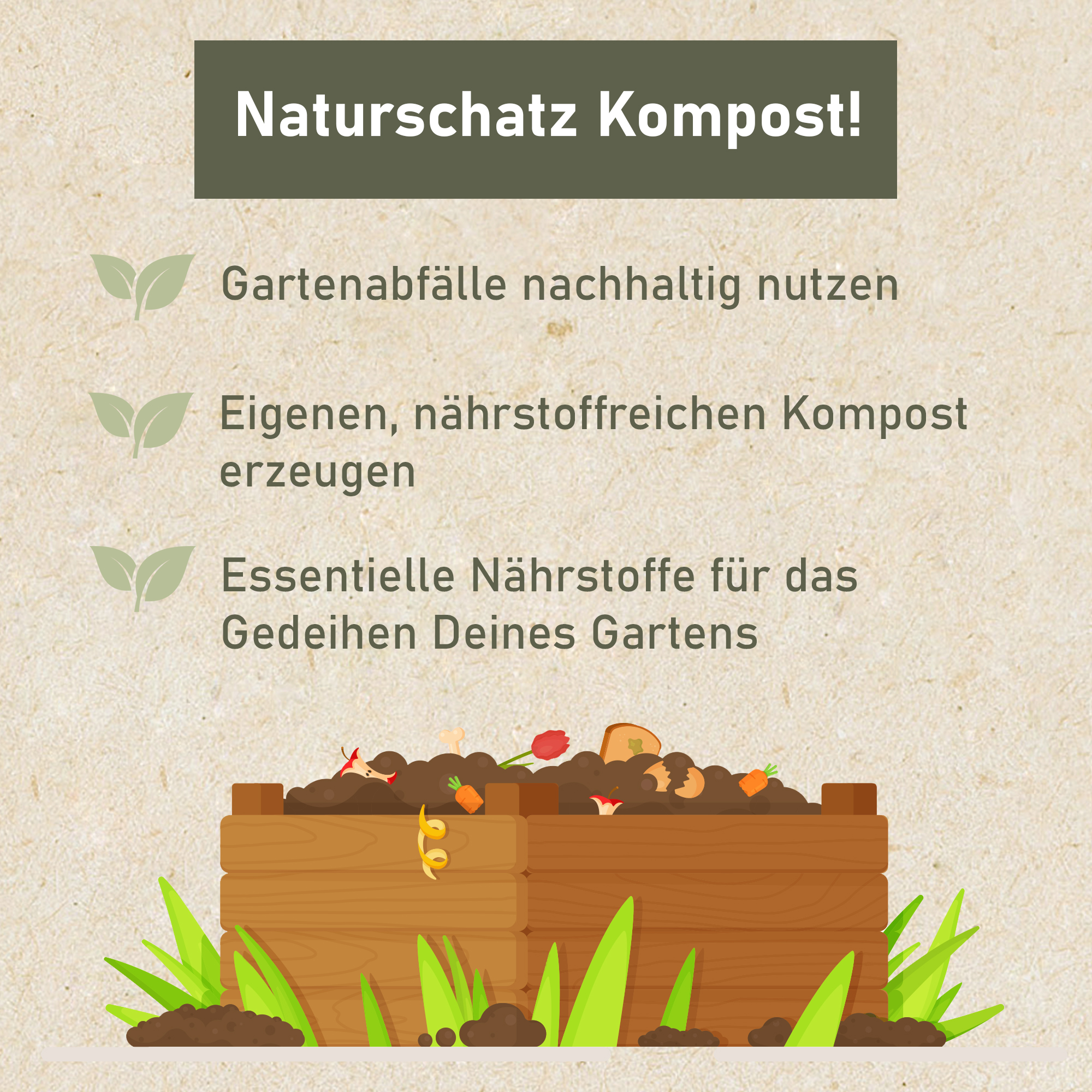 Komposter 100 x 100 x 65 cm, grün, Holzkomposter Stecksystem NA120_GN