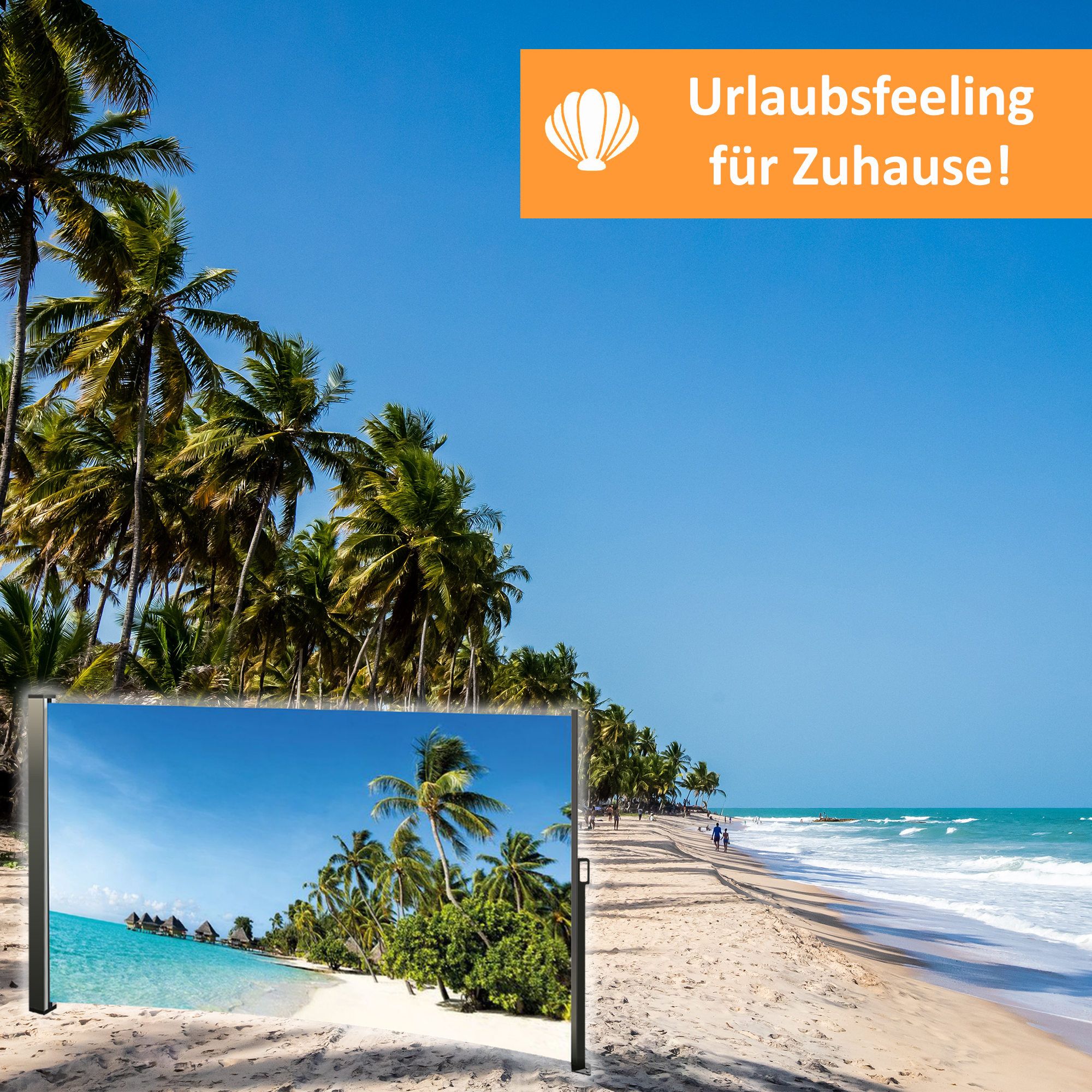 Seitenmarkise ausziehbar links, 180 cm hoch, Seitenrollo mit Fotodruck Südsee NA099-R