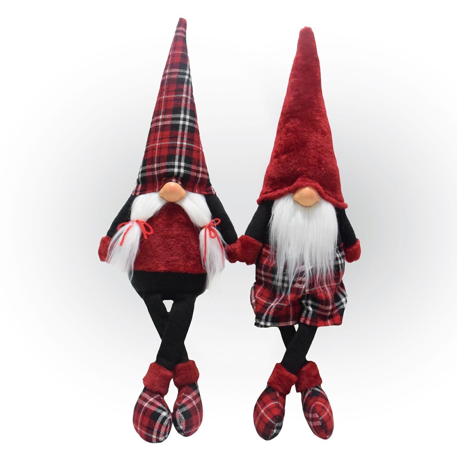 Wichtel 2er Set, Weihnachtswichtel als Kantenhocker, Gnome mit karierten Schuhen HL021 Wichtel 2er Set, Weihnachtswichtel als Kantenhocker, Gnome mit karierten Schuhen HL021