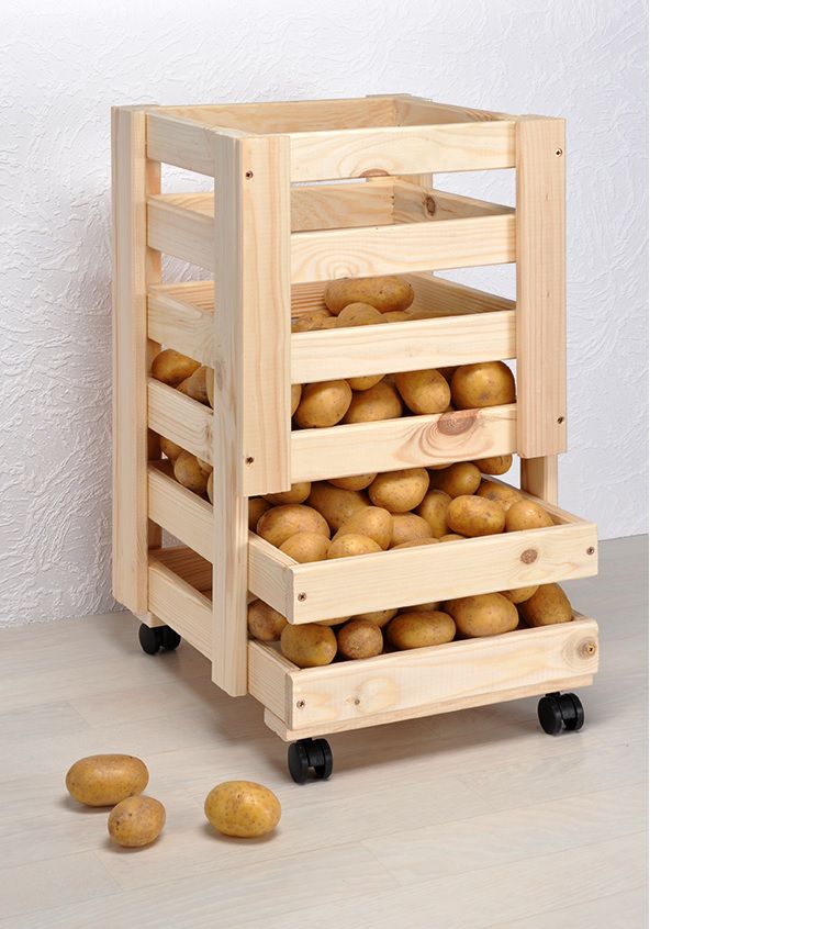 Kartoffelkiste Obstkiste, Kiefernholz, mit Rollen, Aufbewahrungskiste HH-90000