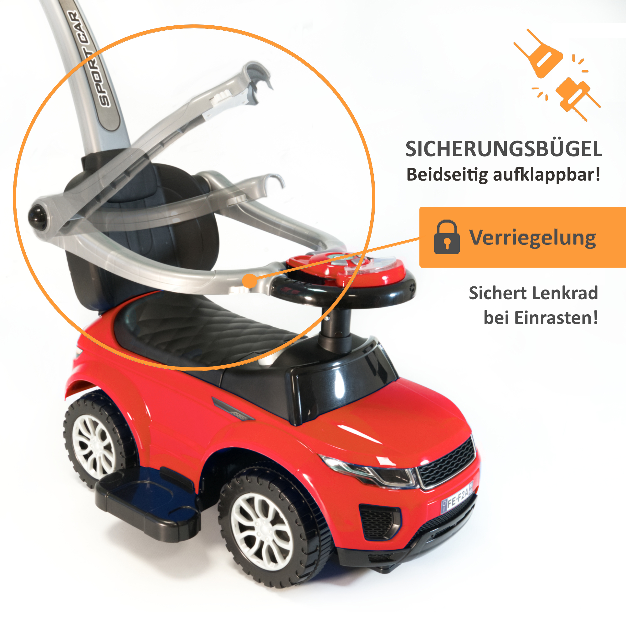 Rutschauto in rot mit Schiebestange, Rutschfahrzeug ab 1 Jahr, Rutscherfahrzeug mit Sicherheitsbügel BS016 Rutschauto in rot mit Schiebestange, Rutschfahrzeug ab 1 Jahr, Rutscherfahrzeug mit Sicherheitsbügel BS016