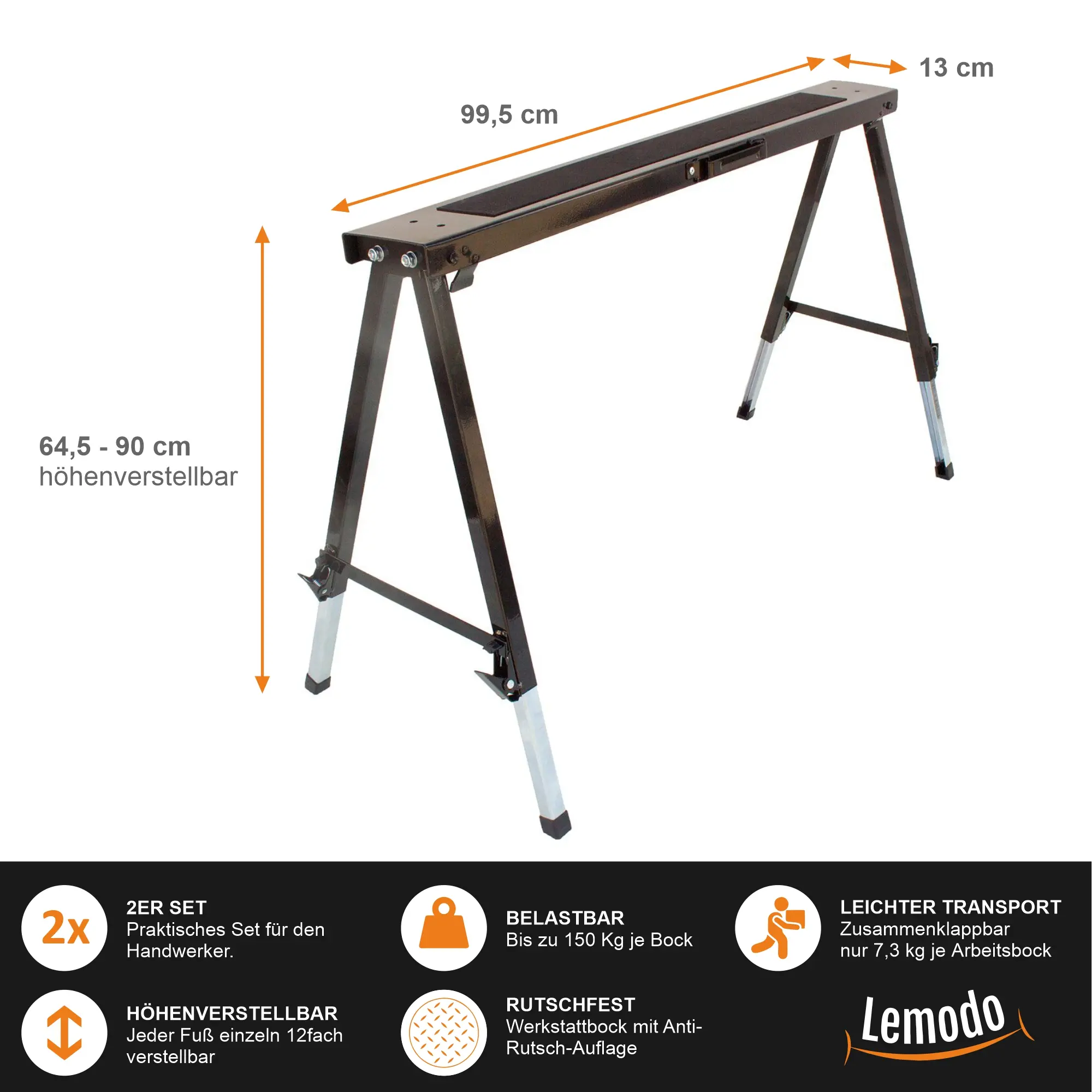 Arbeitsbock höhenverstellbar, Klappbock 2er Set mit Anti-Rutsch-Auflage YT003_2 Arbeitsbock höhenverstellbar, Klappbock 2er Set mit Anti-Rutsch-Auflage YT003_2