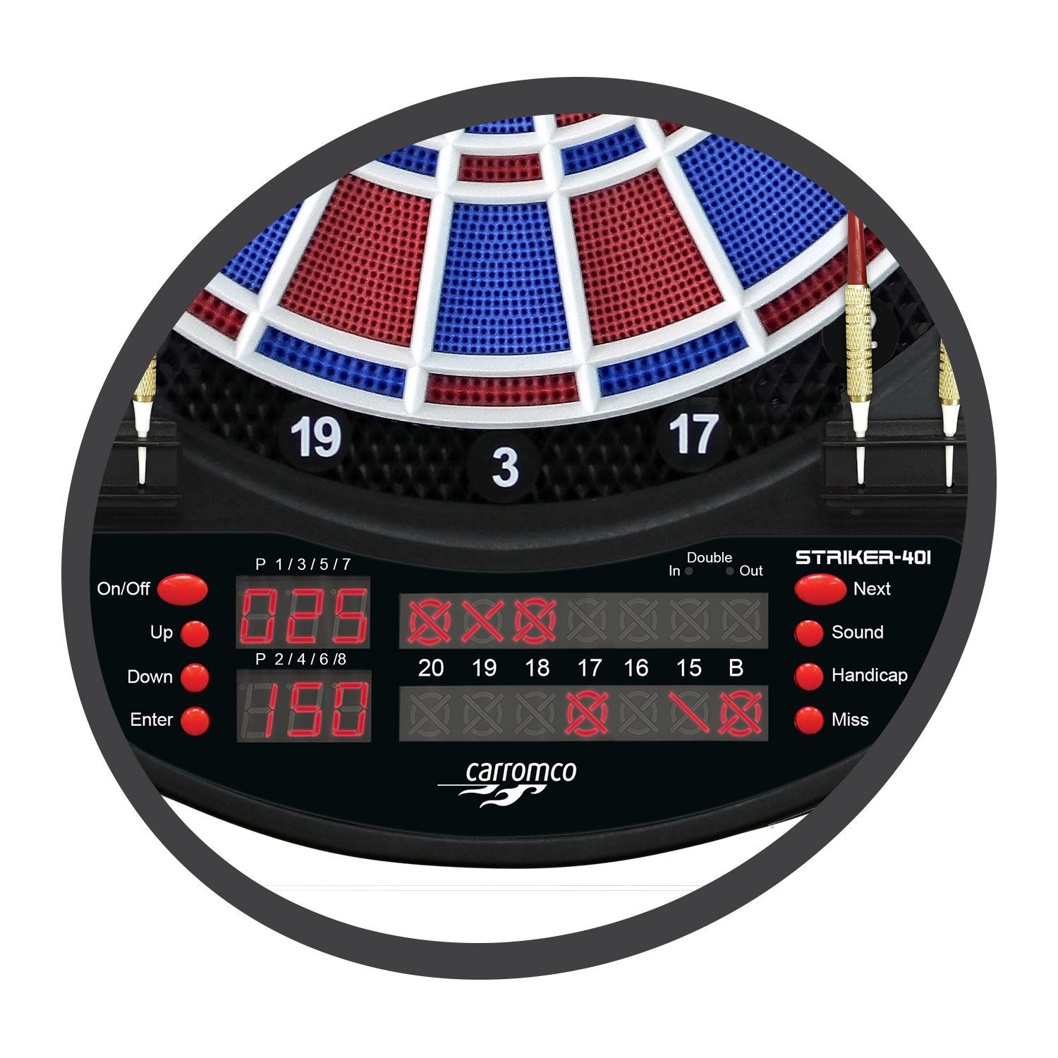 Elektronisches Dartboard STRIKER-401, mit 2-Loch Abstand CC-92446 Elektronisches Dartboard STRIKER-401, mit 2-Loch Abstand CC-92446