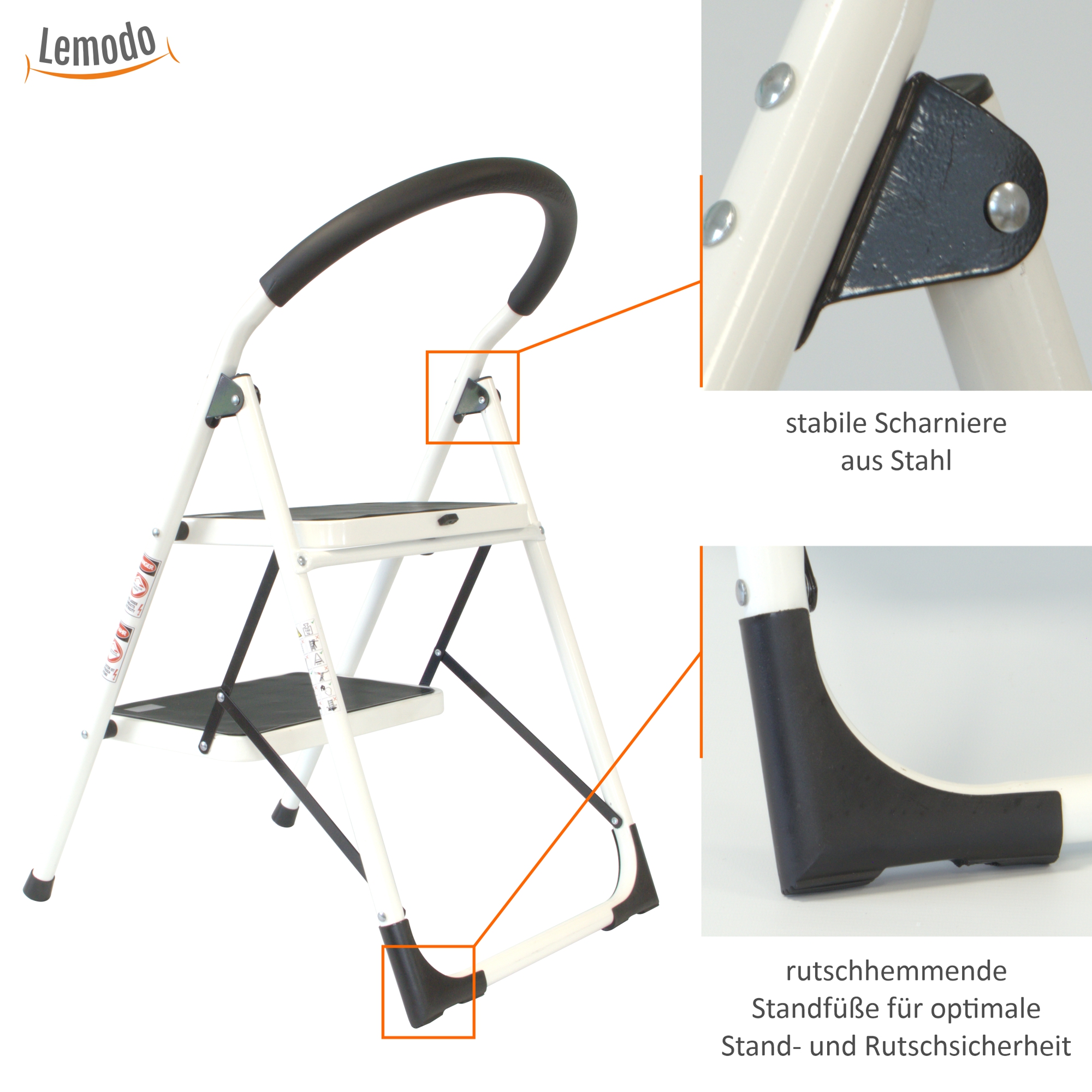 Trittleiter mit 2 Stufen, Treppenleiter aus Stahl, Stehleiter bis 150kg belastbar NA148 Trittleiter mit 2 Stufen, Treppenleiter aus Stahl, Stehleiter bis 150kg belastbar NA148