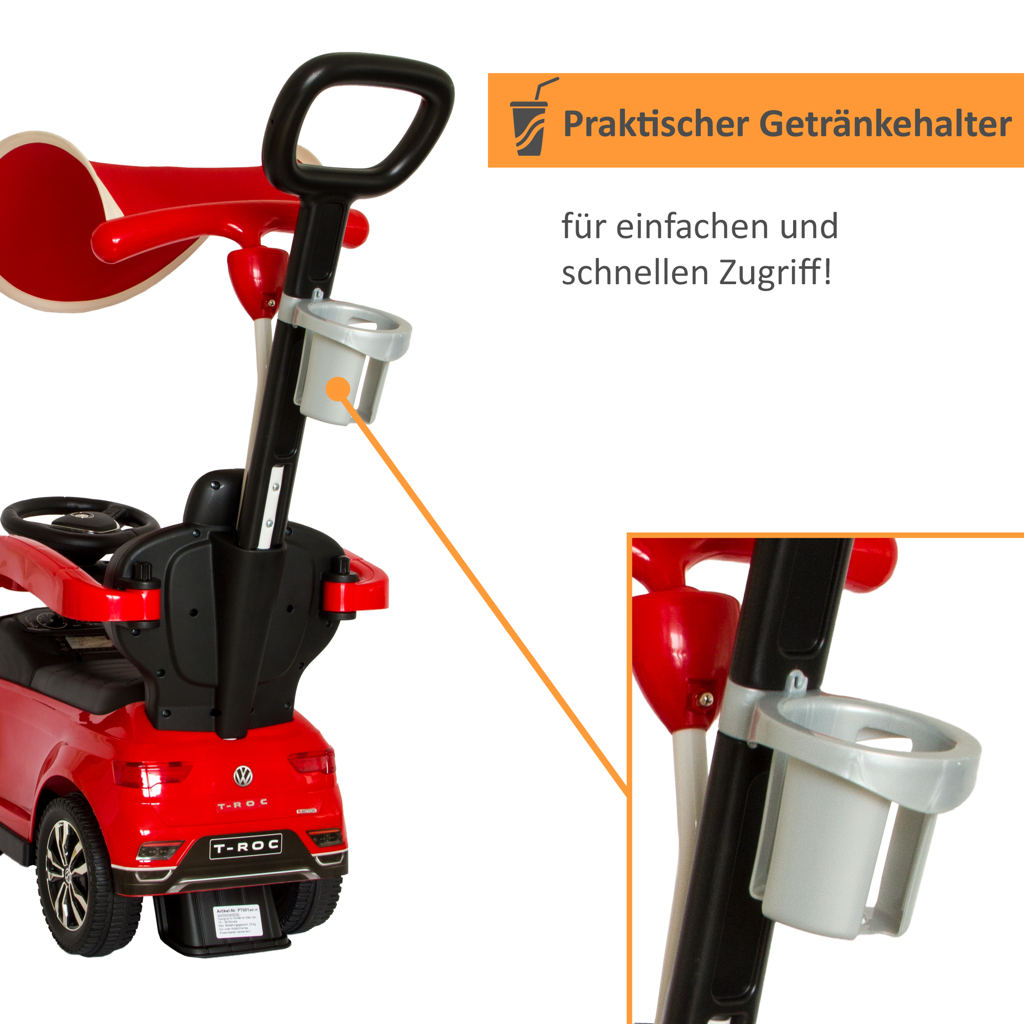 VW Rutschauto in rot mit Schiebestange, Rutschfahrzeug ab 1 Jahr, Rutscherfahrzeug mit Sicherheitsbügel PT001_R VW Rutschauto in rot mit Schiebestange, Rutschfahrzeug ab 1 Jahr, Rutscherfahrzeug mit Sicherheitsbügel PT001_R