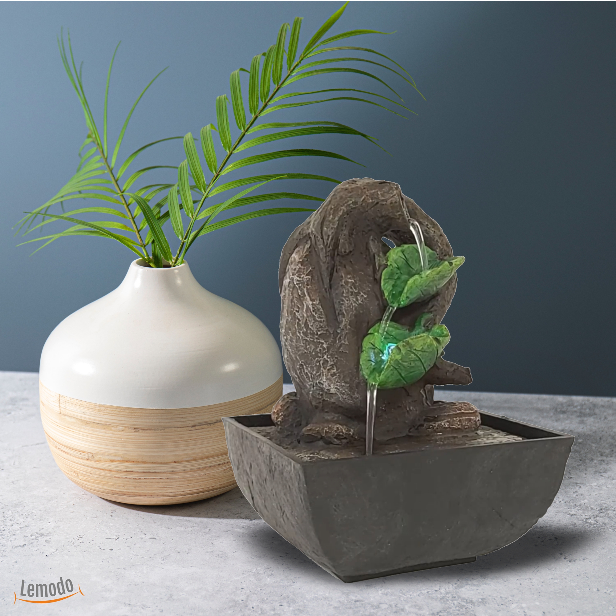 Zimmerbrunnen mit Blattschalen und LED Beleuchtung, Zierbrunnen für die Wohnung NA138 Zimmerbrunnen mit Blattschalen und LED Beleuchtung, Zierbrunnen für die Wohnung NA138