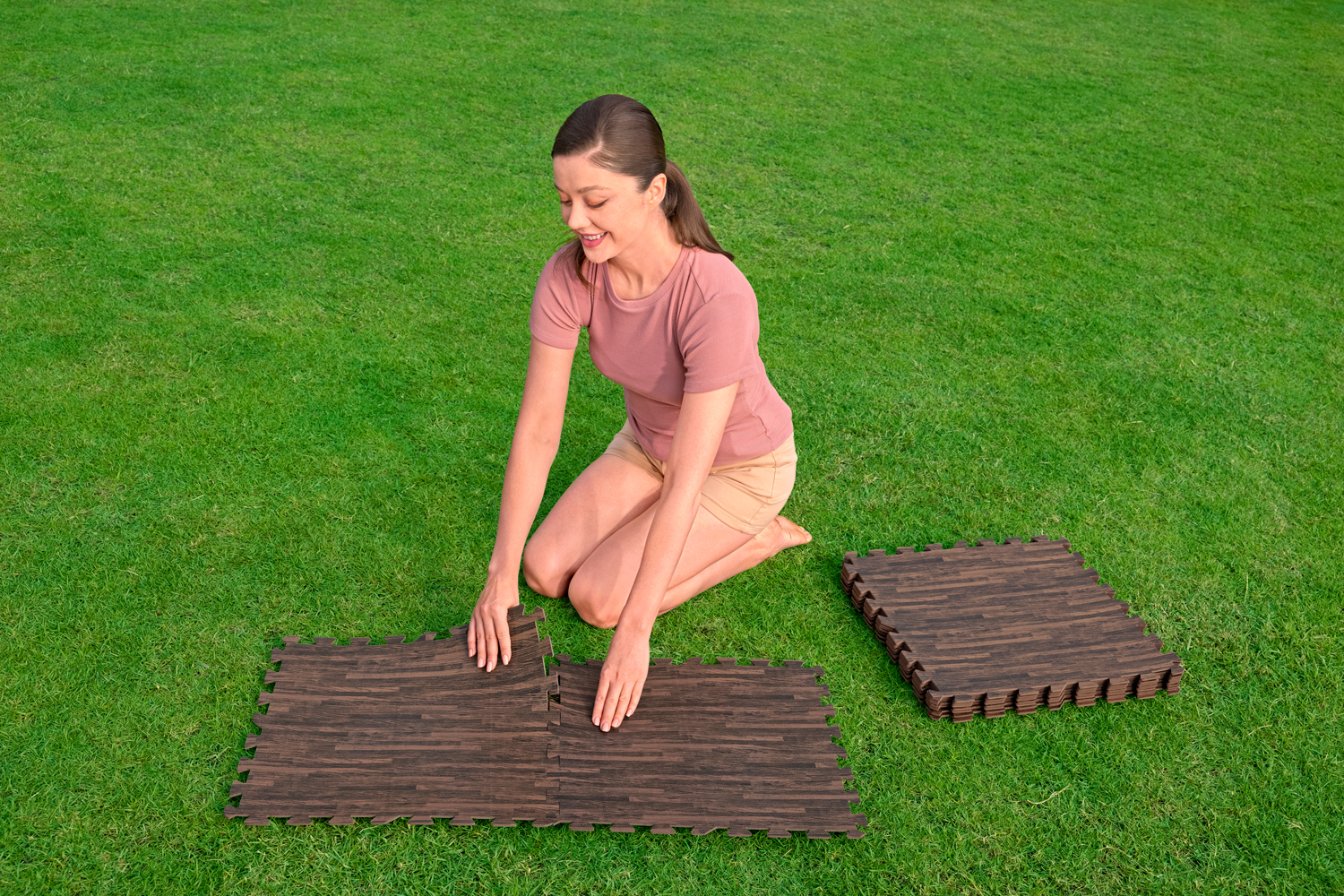 Pool-Bodenschutzfliesen Set 9 Stück á 50 x 50 cm, Palisander (Holz-Optik) 58712_24