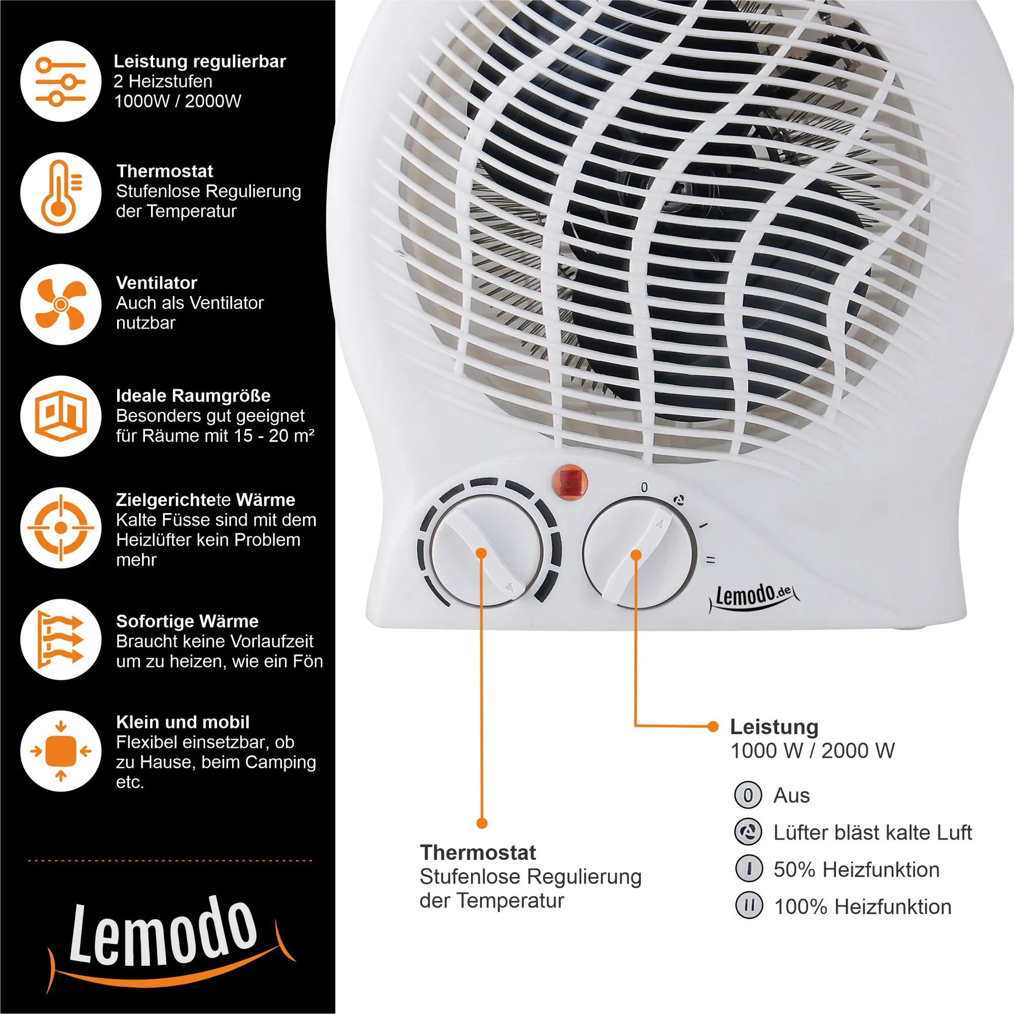 Heizlüfter mit 2.000 Watt, Elektroheizung für Räume bis 20 qm NA135 Heizlüfter mit 2.000 Watt, Elektroheizung für Räume bis 20 qm NA135