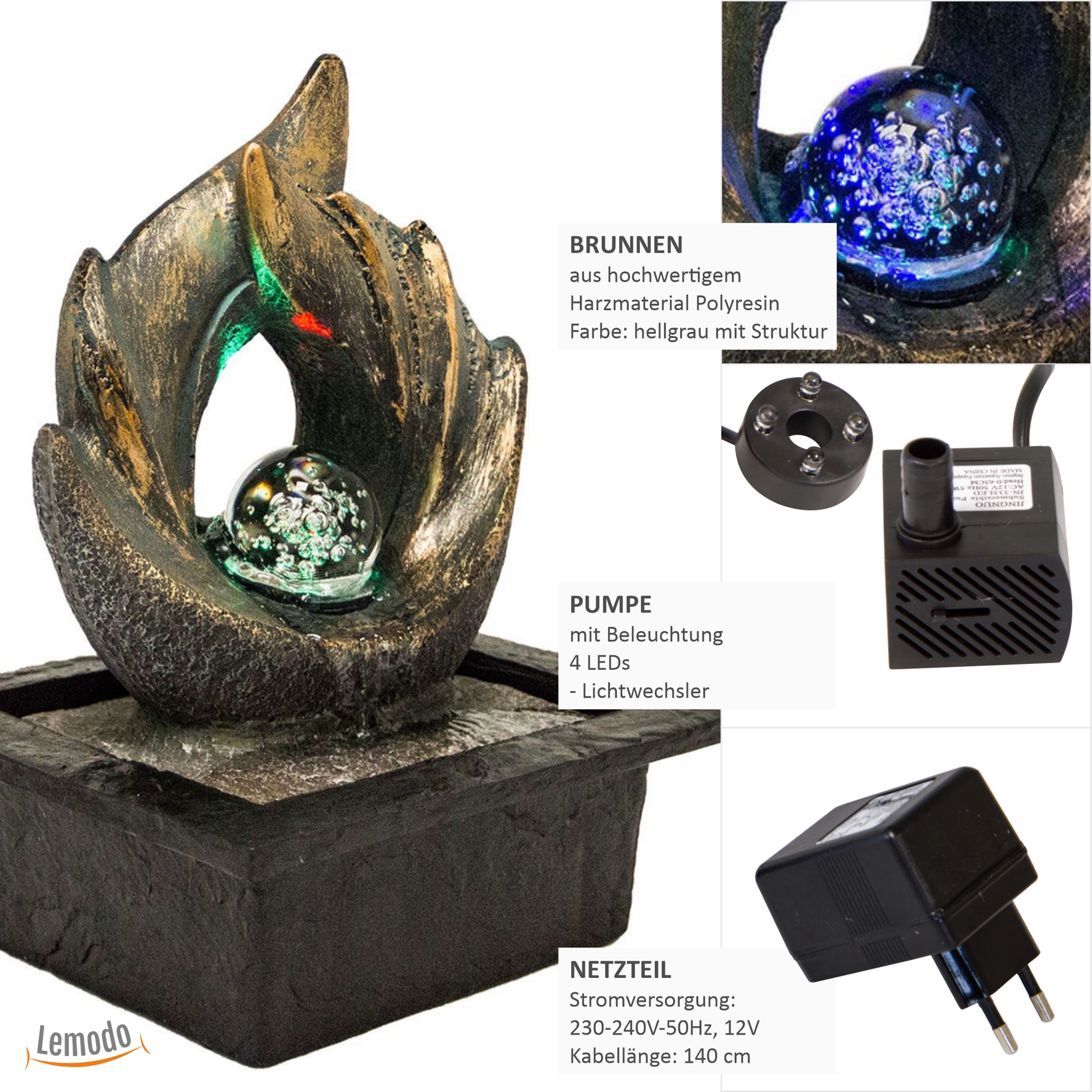 Zimmerbrunnen Elements mit LED-Beleuchtung, Feng Shui Dekobrunnen für Wohnung und Büro NA095 Zimmerbrunnen Elements mit LED-Beleuchtung, Feng Shui Dekobrunnen für Wohnung und Büro NA095
