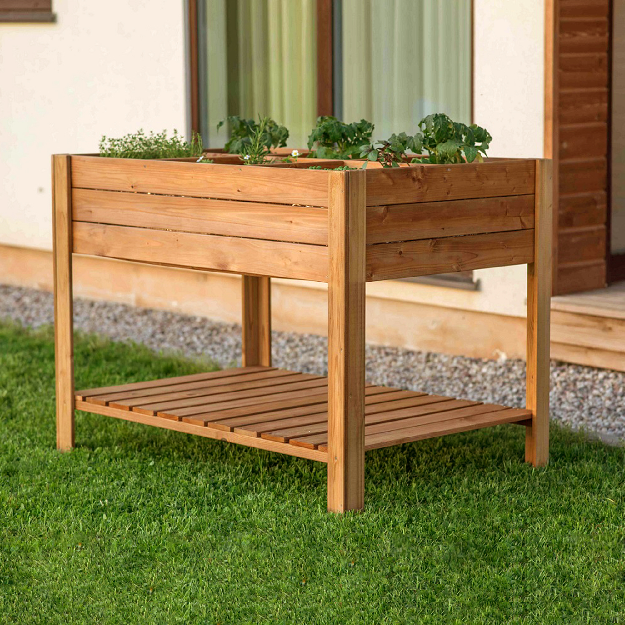 Hochbeet aus Holz mit Ablage, Pflanzkasten 110 x 60 cm, Kräuterbeet mit 6 Pflanzzonen NA042_B Hochbeet aus Holz mit Ablage, Pflanzkasten 110 x 60 cm, Kräuterbeet mit 6 Pflanzzonen NA042_B