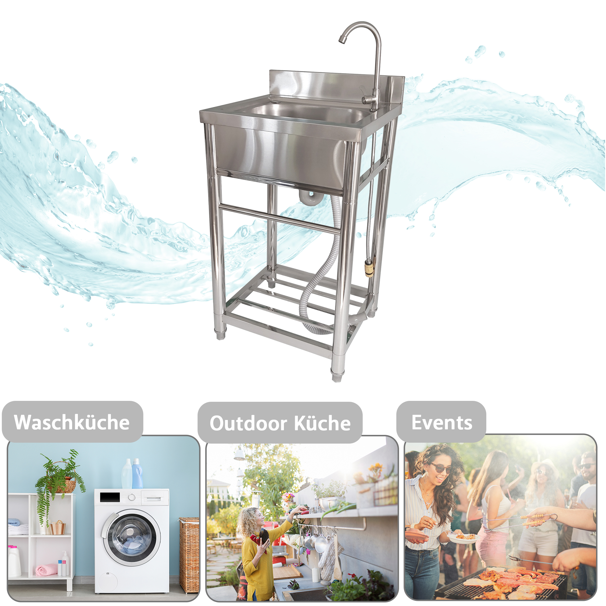 Spültisch freistehend, Wasserhahn mit Gartenschlauch-Anschluss, Spülbecken Spültisch freistehend_Wasserhahn mit Gartenschlauch-Anschluss_M Spültisch freistehend, Wasserhahn mit Gartenschlauch-Anschluss, Spülbecken Spültisch freistehend_Wasserhahn mit Gartenschlauch-Anschluss_M