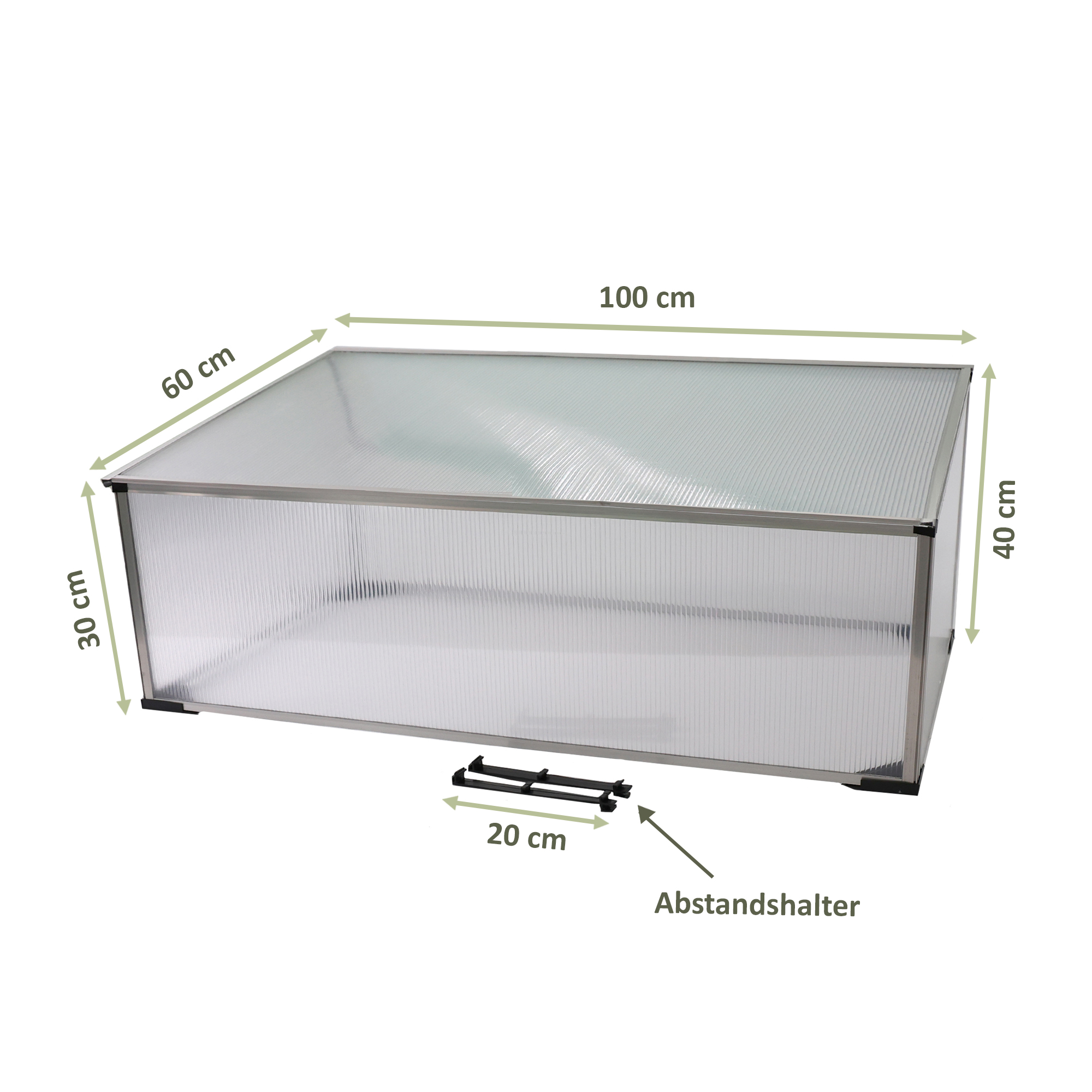 Frühbeet aus 1 mm starkem Aluminium, Treibhaus mit Aufstelldach, Frühbeetaufsatz NA209