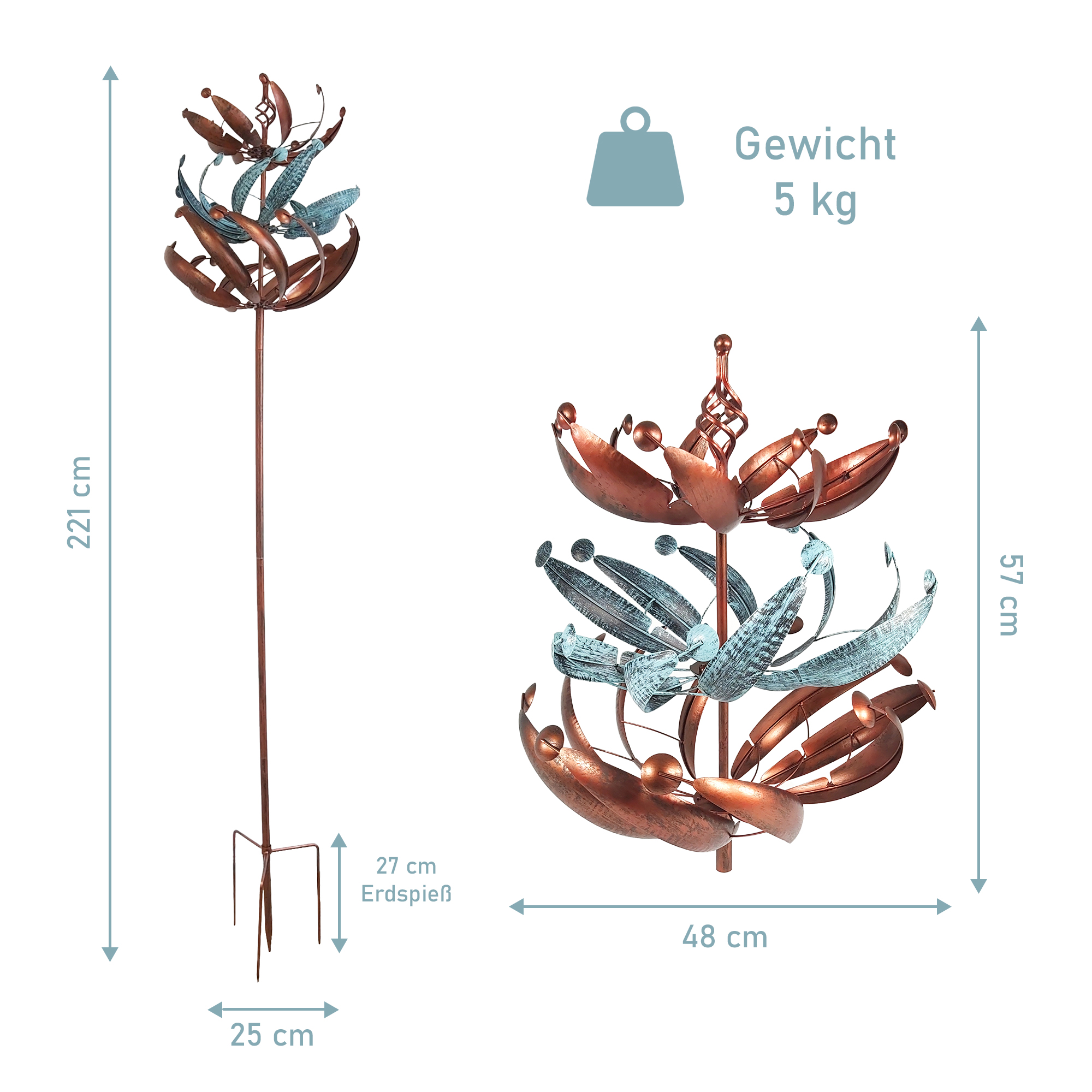 Windrad mit 3 gegenläufigen Rotoren, bronze, Gartendeko, 221 cm hoch NA200 Windrad mit 3 gegenläufigen Rotoren, bronze, Gartendeko, 221 cm hoch NA200