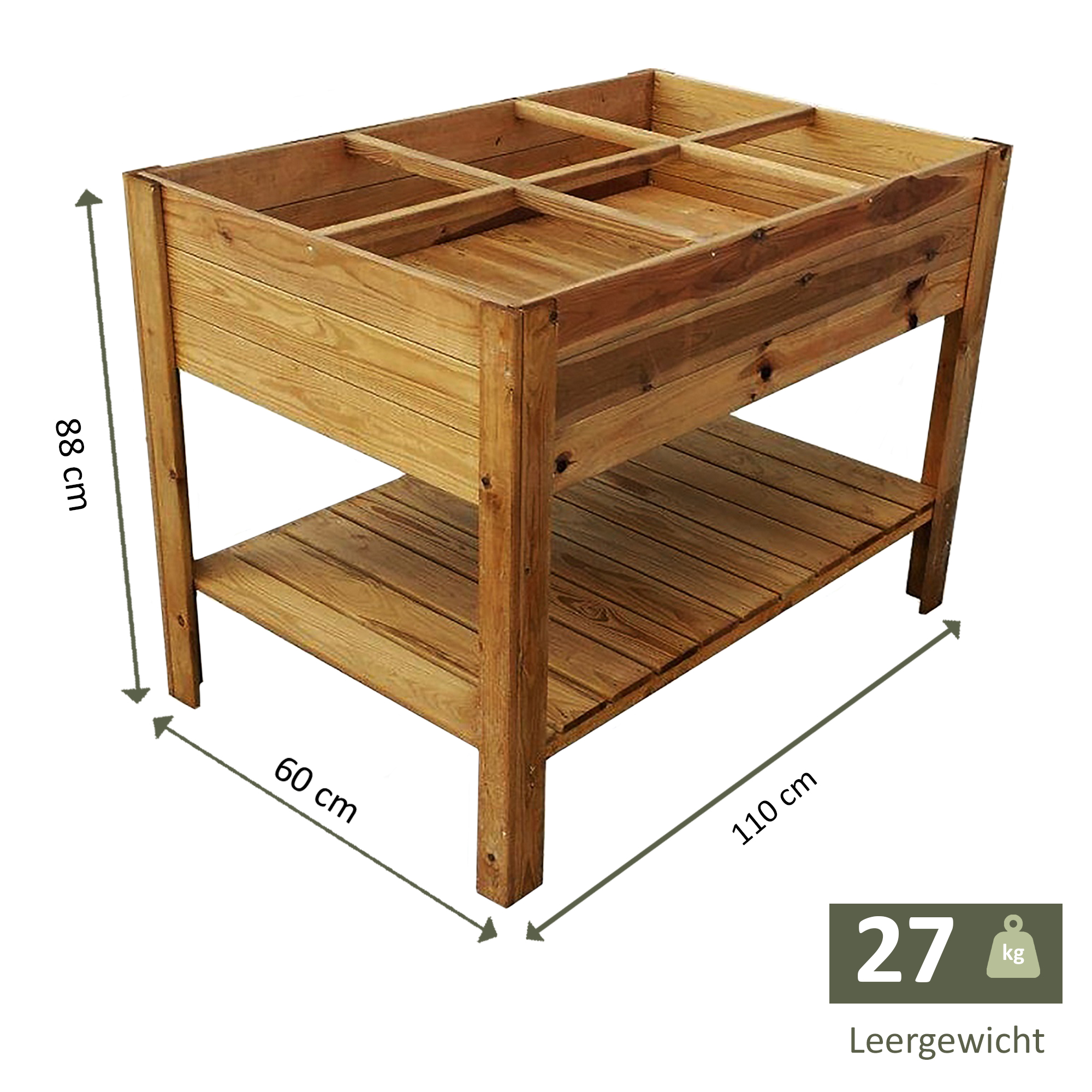 Hochbeet aus Holz mit Ablage, Pflanzkasten 110 x 60 cm, Kräuterbeet mit 6 Pflanzzonen NA042_B Hochbeet aus Holz mit Ablage, Pflanzkasten 110 x 60 cm, Kräuterbeet mit 6 Pflanzzonen NA042_B