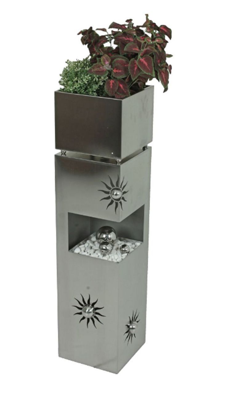 Pflanzsäule SONNE aus Edelstahl, eckig mit Deko-Elementen HI-507179 Pflanzsäule SONNE aus Edelstahl, eckig mit Deko-Elementen HI-507179