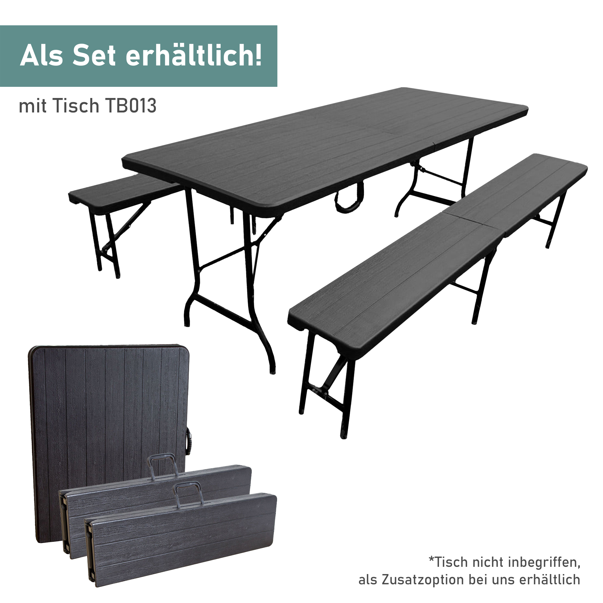 Klappbank im 2er Set, mobile Sitzbank 180 x 25 cm, klappbare Bierbank für 4 Personen TB014 Klappbank im 2er Set, mobile Sitzbank 180 x 25 cm, klappbare Bierbank für 4 Personen TB014