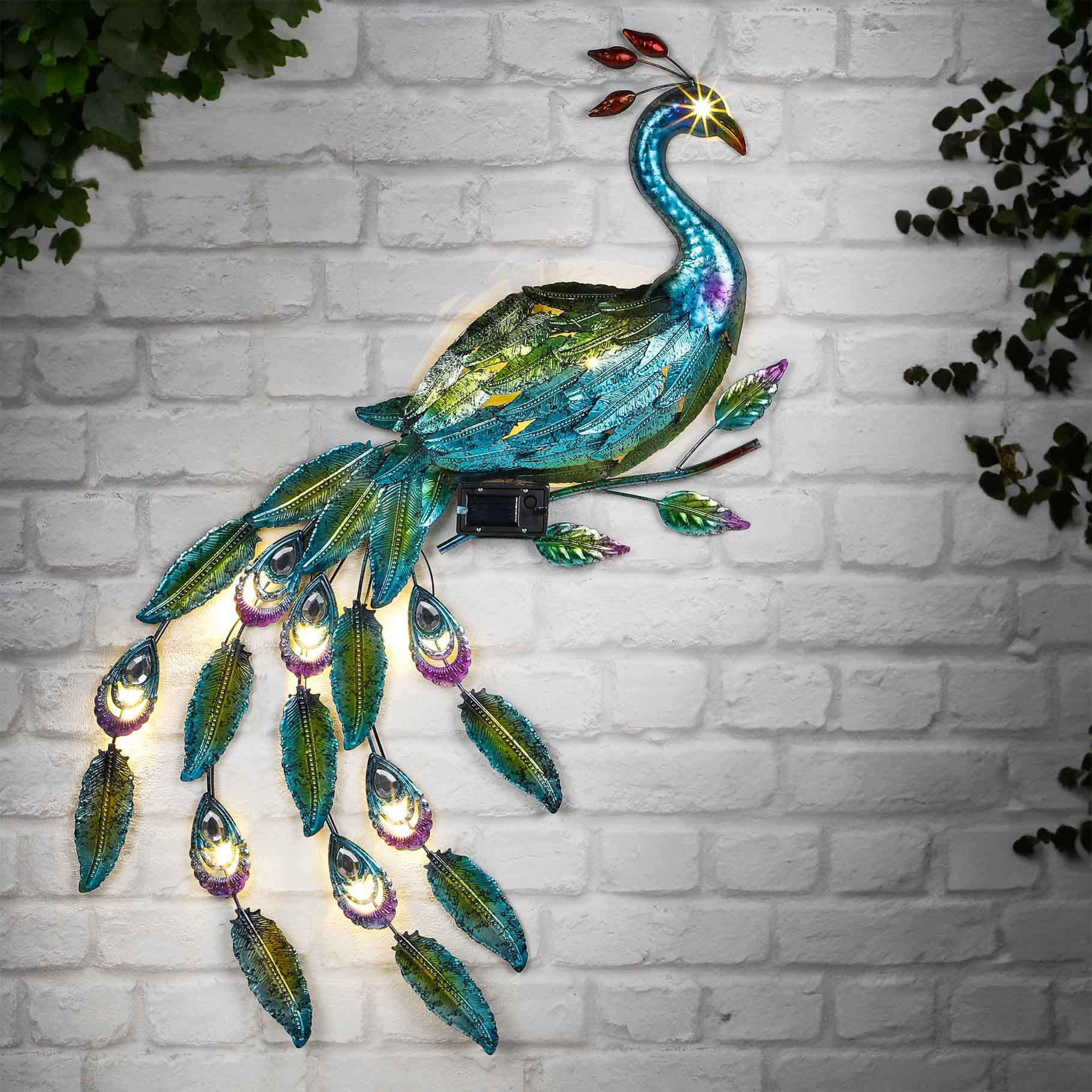 LED-Solar Wandlicht Pfau, Gartendeko, 92cm lang HH-70416 LED-Solar Wandlicht Pfau, Gartendeko, 92cm lang HH-70416