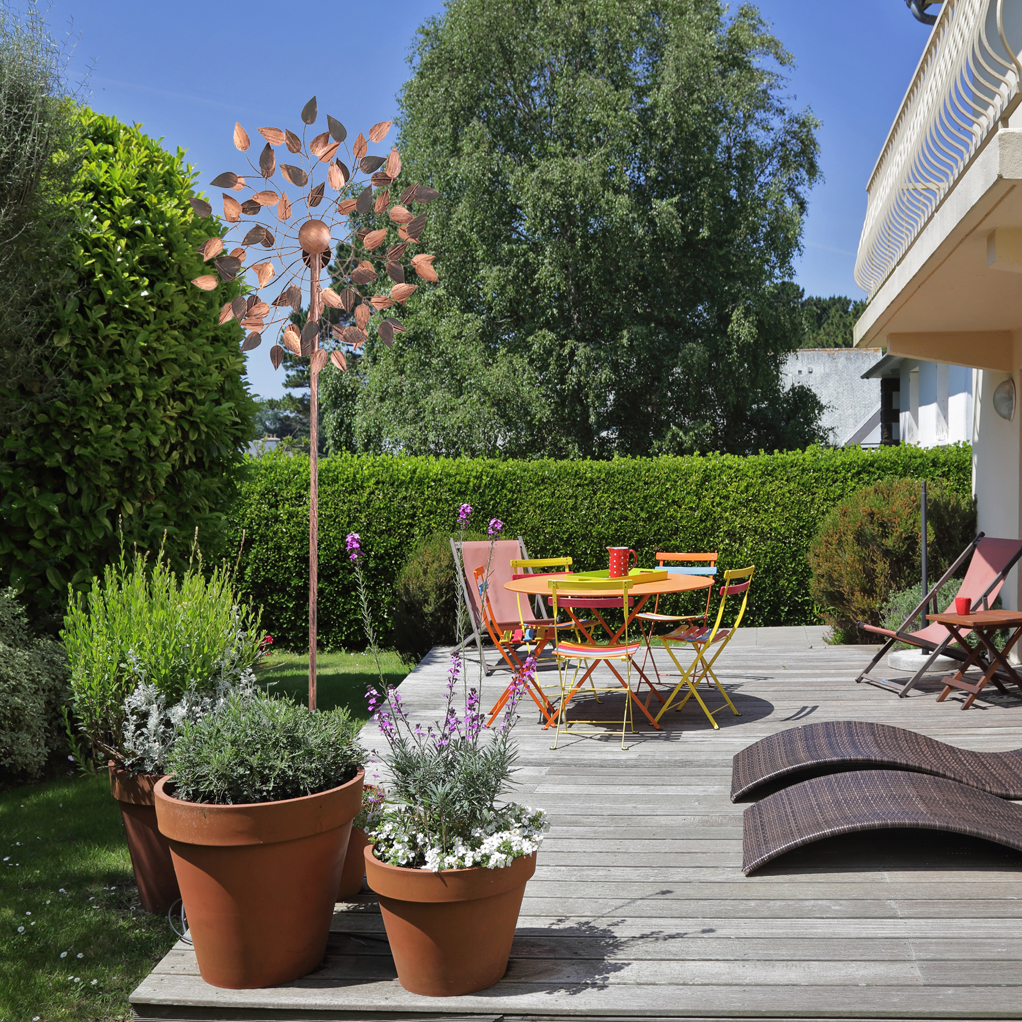 Windrad mit 2 gegenläufigen Rotoren, bronze, Gartendeko, 213 cm hoch NA203 Windrad mit 2 gegenläufigen Rotoren, bronze, Gartendeko, 213 cm hoch NA203