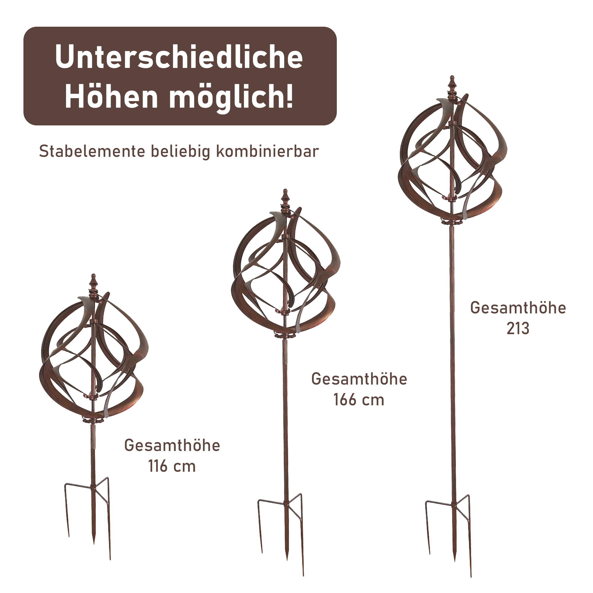 Großes Windspiel aus Metall mit 2 gegenläufigen Rotoren, kupferoptik, Gartendeko, 213 cm hoch NA201 Großes Windspiel aus Metall mit 2 gegenläufigen Rotoren, kupferoptik, Gartendeko, 213 cm hoch NA201