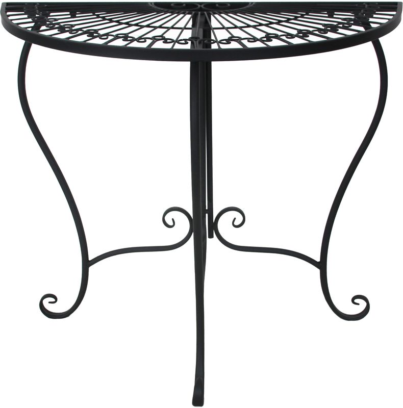 Halbrunder Metalltisch, Wandtisch, Balkontisch, Gartentisch, Beistelltisch, schwarz HI-950311