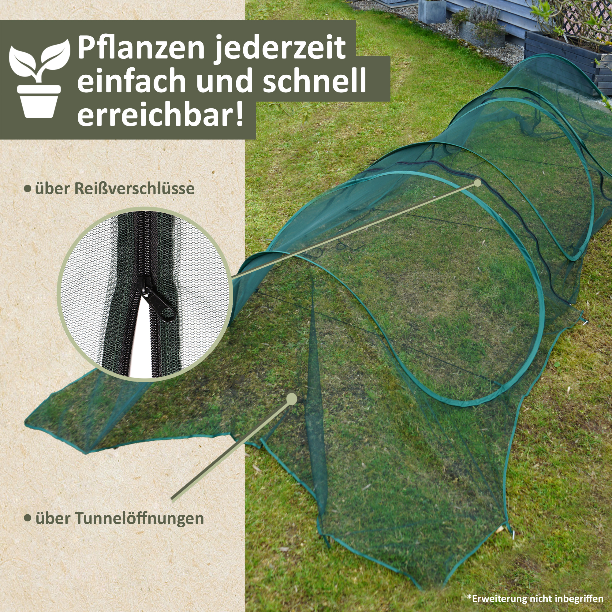 Pflanztunnel aus grünem Netzmaterial, Gartentunnel, Vogelschutznetz NA167 Pflanztunnel aus grünem Netzmaterial, Gartentunnel, Vogelschutznetz NA167