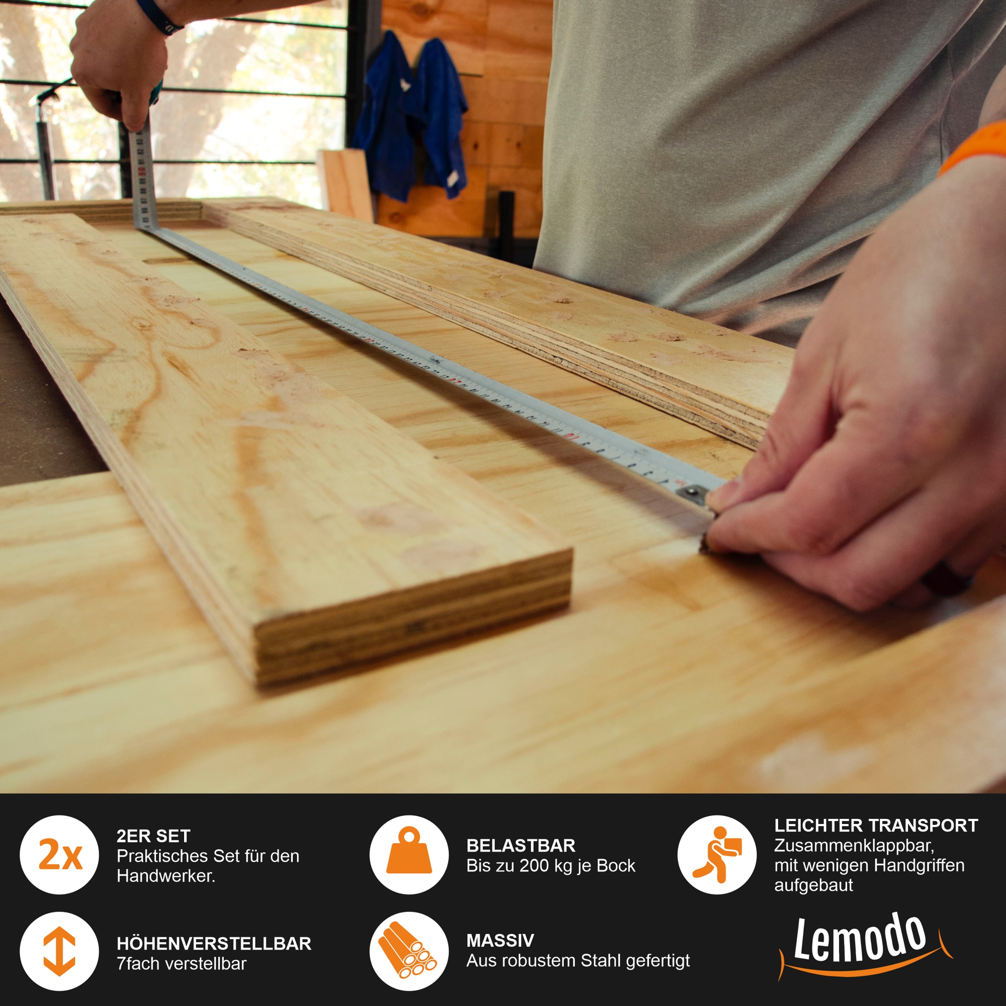Arbeitsbock 2er Set, Gerüstbock höhenverstellbar, Klappbock mit 200 kg Tragkraft YT005 Arbeitsbock 2er Set, Gerüstbock höhenverstellbar, Klappbock mit 200 kg Tragkraft YT005