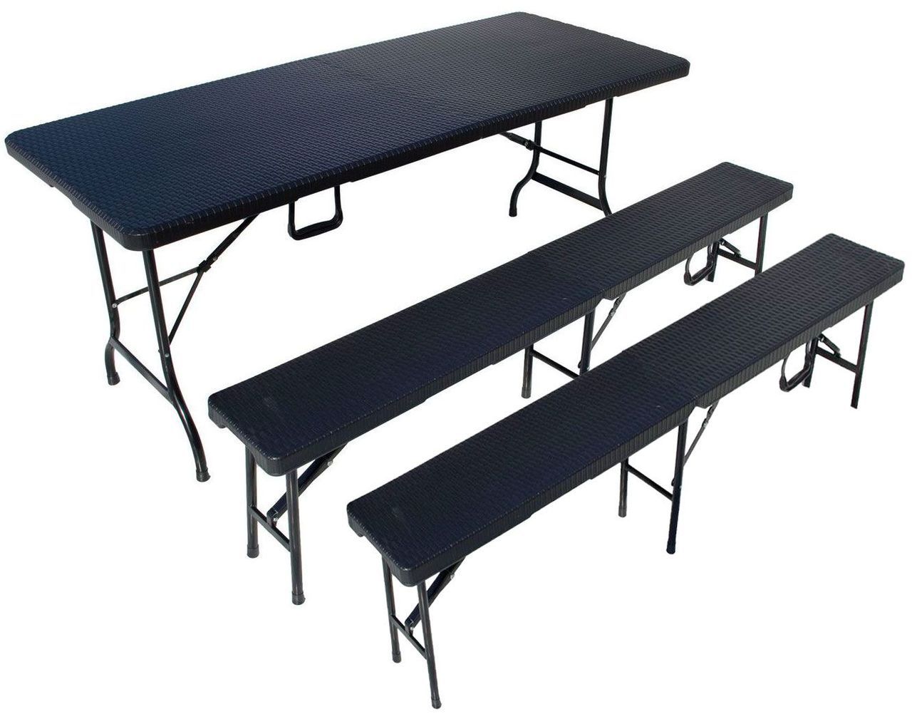 Sitzgarnitur, Rattan-Optik, 1 Tisch + 2 Bänke Bierzeltgarnitur TB001_SET Sitzgarnitur, Rattan-Optik, 1 Tisch + 2 Bänke Bierzeltgarnitur TB001_SET