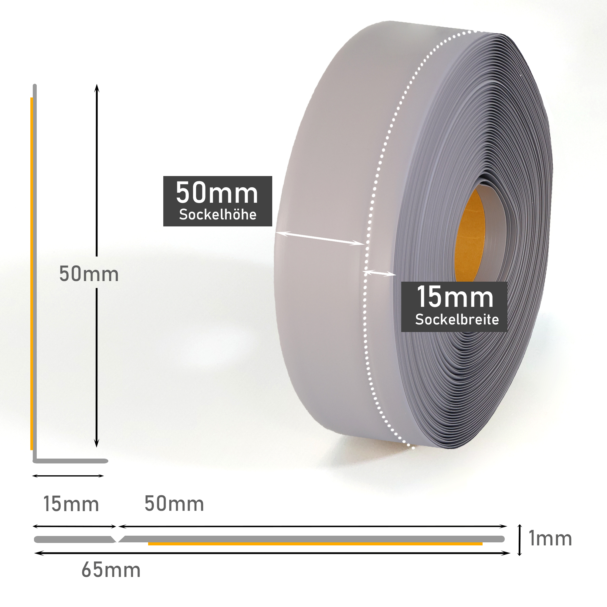 Weichsockelleiste selbstklebend, hellgrau, Sockelleiste auf Rolle, Fußleiste MS018