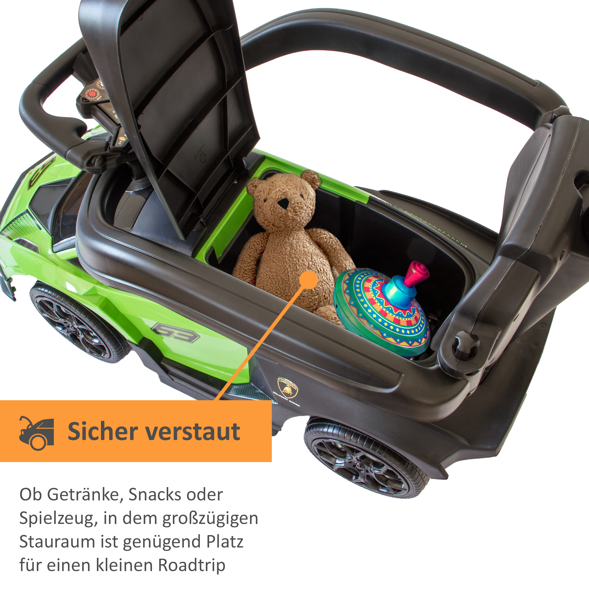 Rutschauto in grün, Kinderfahrzeug mit Sicherheitsbügel, Rutscher Auto mit Schiebestange ab 1 Jahr PT008_G