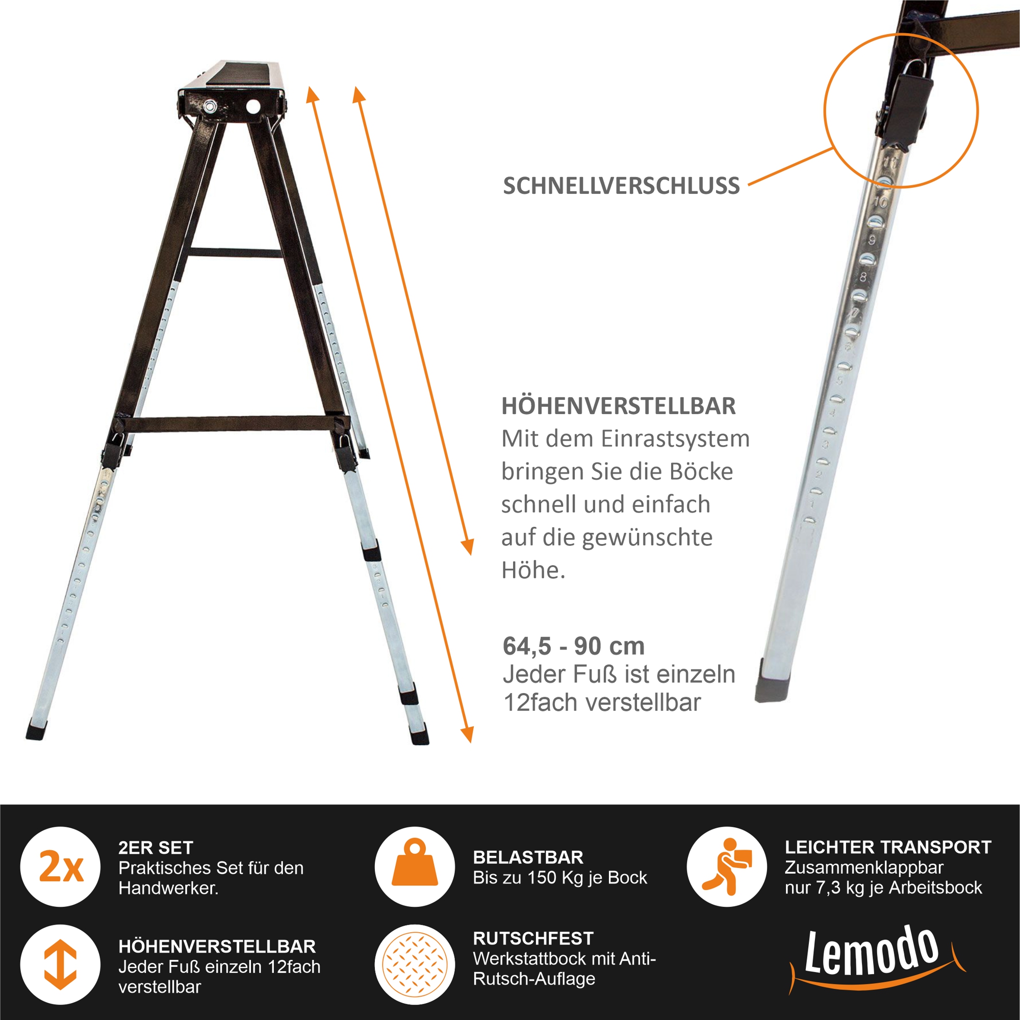 Arbeitsbock höhenverstellbar, Klappbock 2er Set mit Anti-Rutsch-Auflage YT003_2 Arbeitsbock höhenverstellbar, Klappbock 2er Set mit Anti-Rutsch-Auflage YT003_2