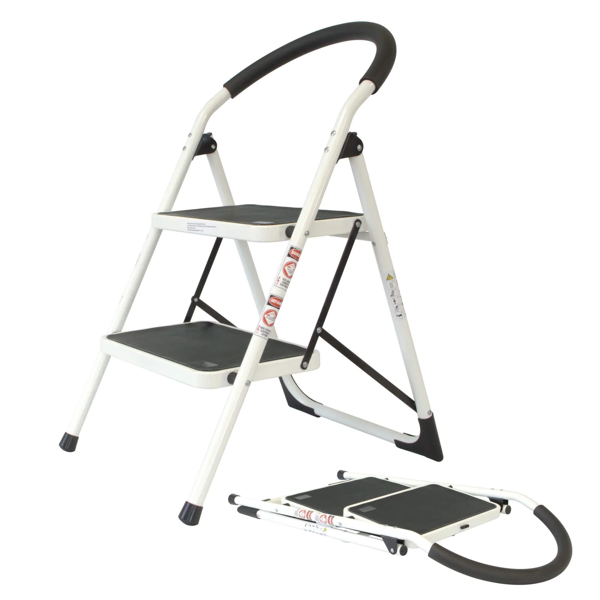 Trittleiter mit 2 Stufen, Treppenleiter aus Stahl, Stehleiter bis 150kg belastbar NA148 Trittleiter mit 2 Stufen, Treppenleiter aus Stahl, Stehleiter bis 150kg belastbar NA148