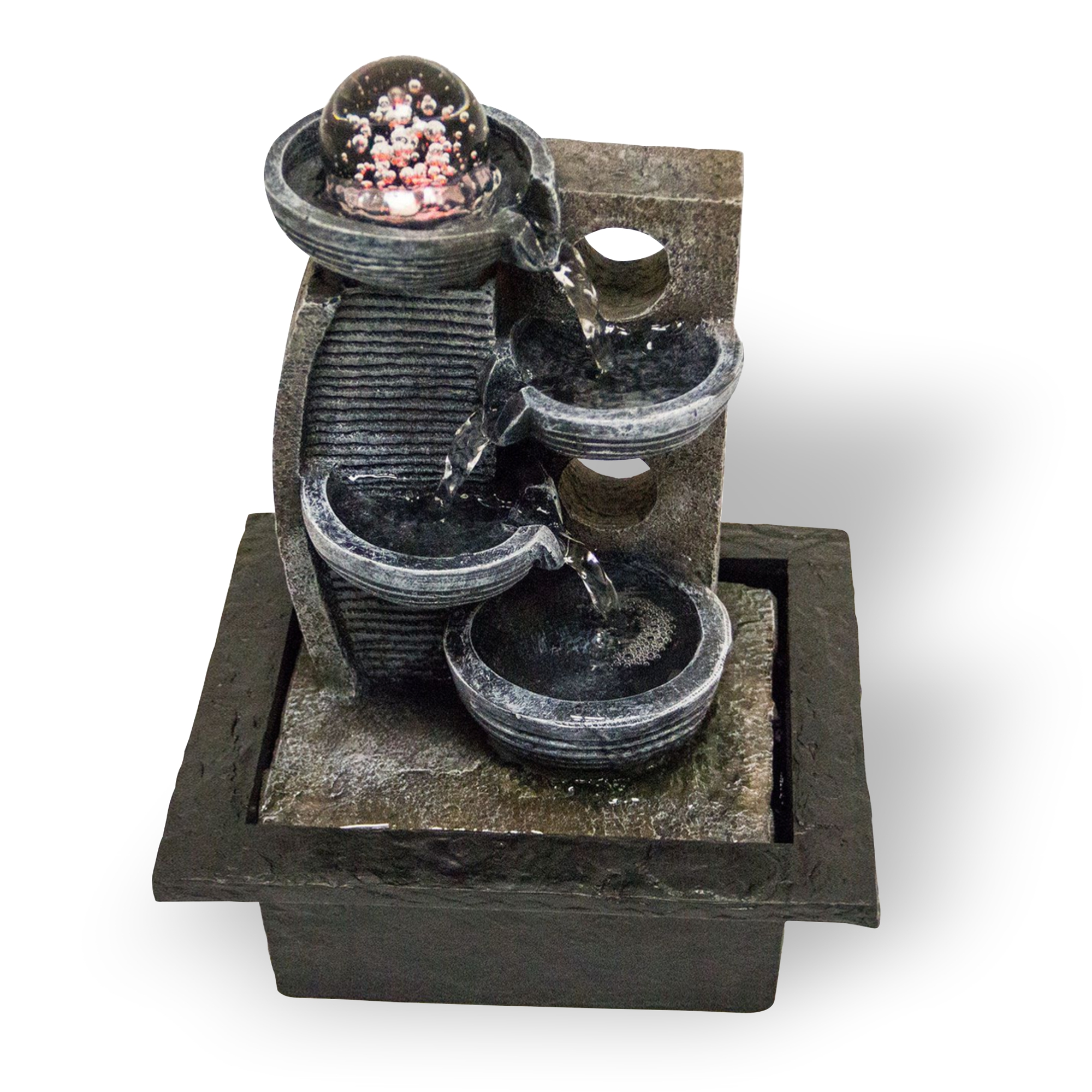 Zimmerbrunnen mit Stufen, LED-Beleuchtung, Dekobrunnen für die Wohnung, moderner Zierbrunnen in ZEN-Optik NA093 Zimmerbrunnen mit Stufen, LED-Beleuchtung, Dekobrunnen für die Wohnung, moderner Zierbrunnen in ZEN-Optik NA093