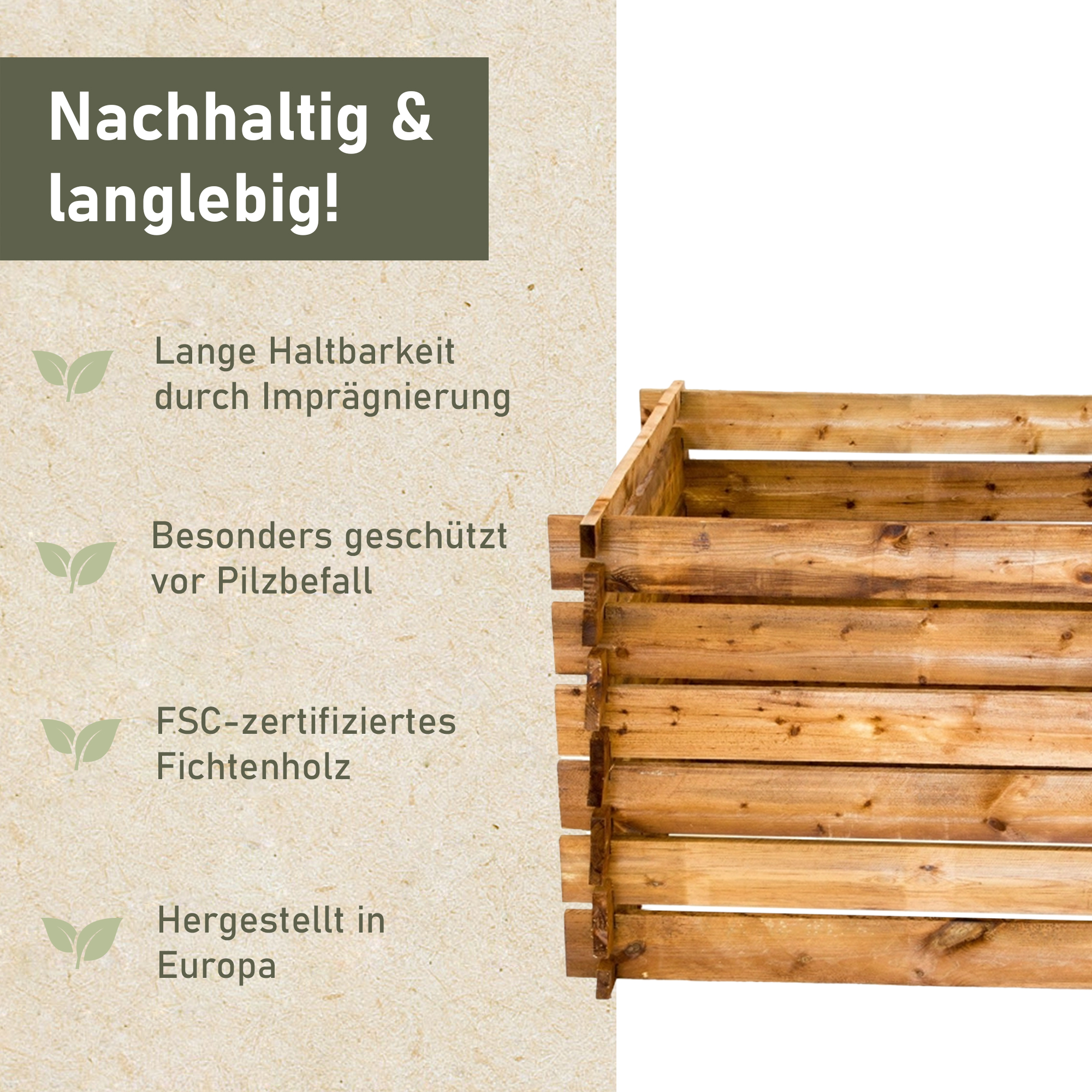 Komposter 100 x 100 x 65 cm, braun, Holzkomposter Stecksystem NA120_B