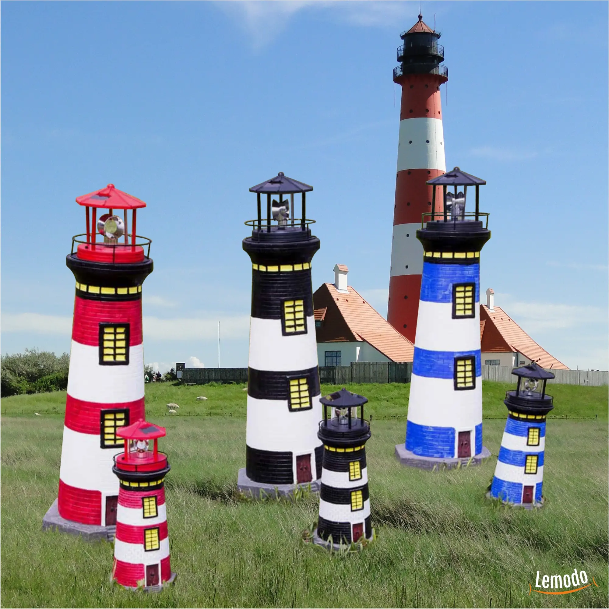 Gartendeko Leuchtturm mit Solar, handbemalte Gartenfigur HL002_R Gartendeko Leuchtturm mit Solar, handbemalte Gartenfigur HL002_R