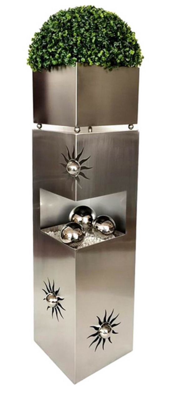 Pflanzsäule SONNE aus Edelstahl, eckig mit Deko-Elementen HI-507179 Pflanzsäule SONNE aus Edelstahl, eckig mit Deko-Elementen HI-507179