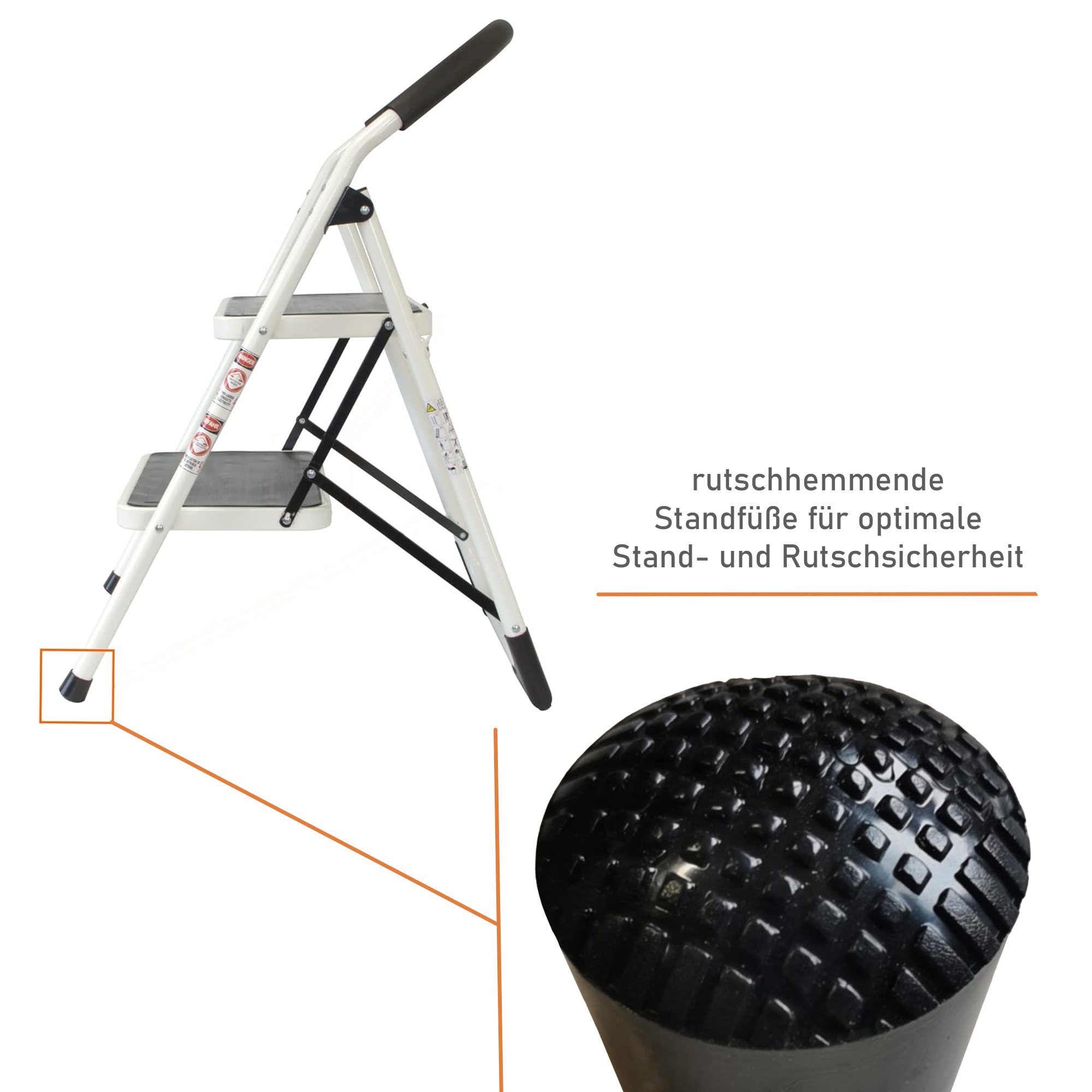 Trittleiter mit 2 Stufen, Treppenleiter aus Stahl, Stehleiter bis 150kg belastbar NA148 Trittleiter mit 2 Stufen, Treppenleiter aus Stahl, Stehleiter bis 150kg belastbar NA148