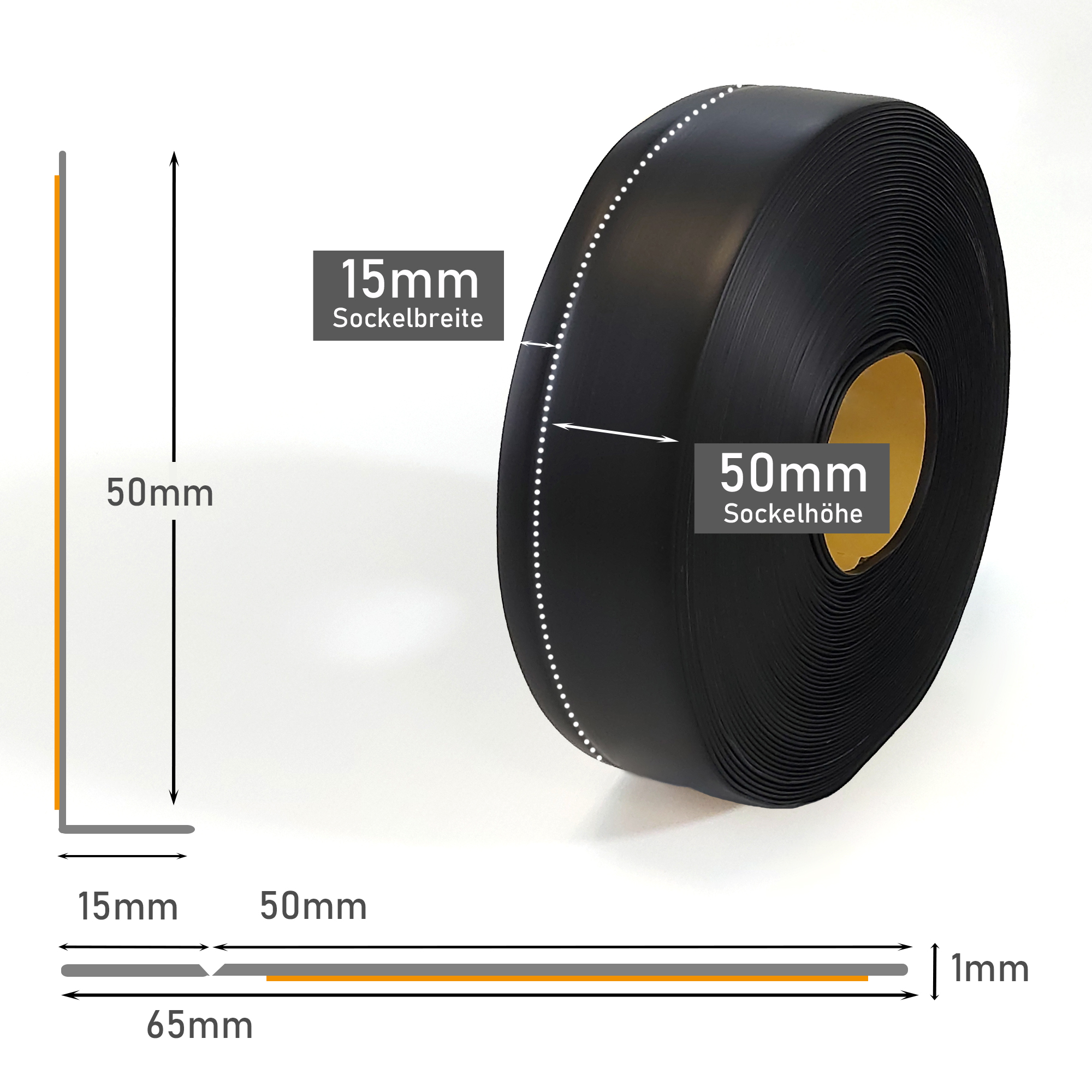 Sockelleiste selbstklebend schwarz, 25 m L, Weichsockelleiste auf Rolle, Fußleiste MS006 Sockelleiste selbstklebend schwarz, 25 m L, Weichsockelleiste auf Rolle, Fußleiste MS006