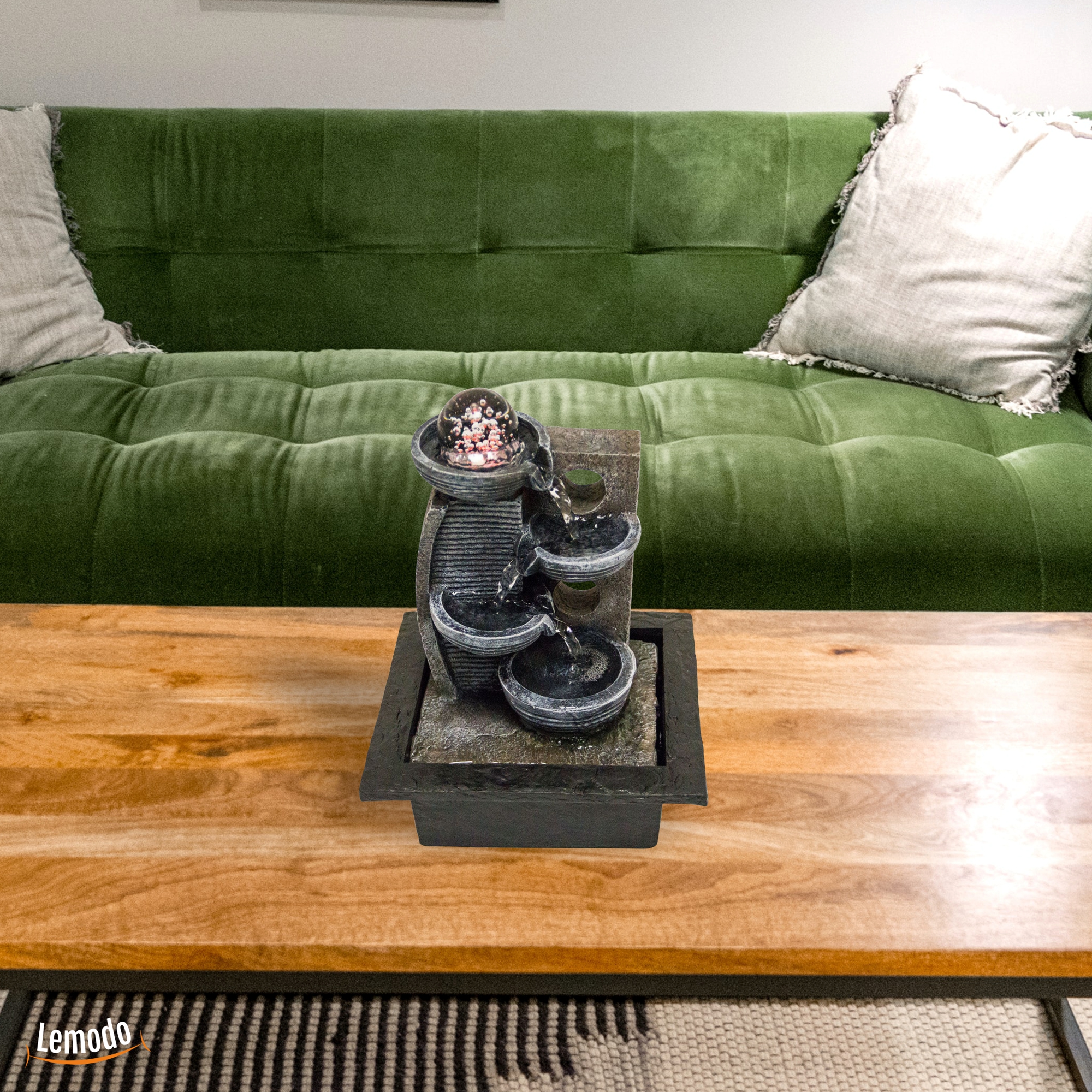 Zimmerbrunnen mit Stufen, LED-Beleuchtung, Dekobrunnen für die Wohnung, moderner Zierbrunnen in ZEN-Optik NA093 Zimmerbrunnen mit Stufen, LED-Beleuchtung, Dekobrunnen für die Wohnung, moderner Zierbrunnen in ZEN-Optik NA093