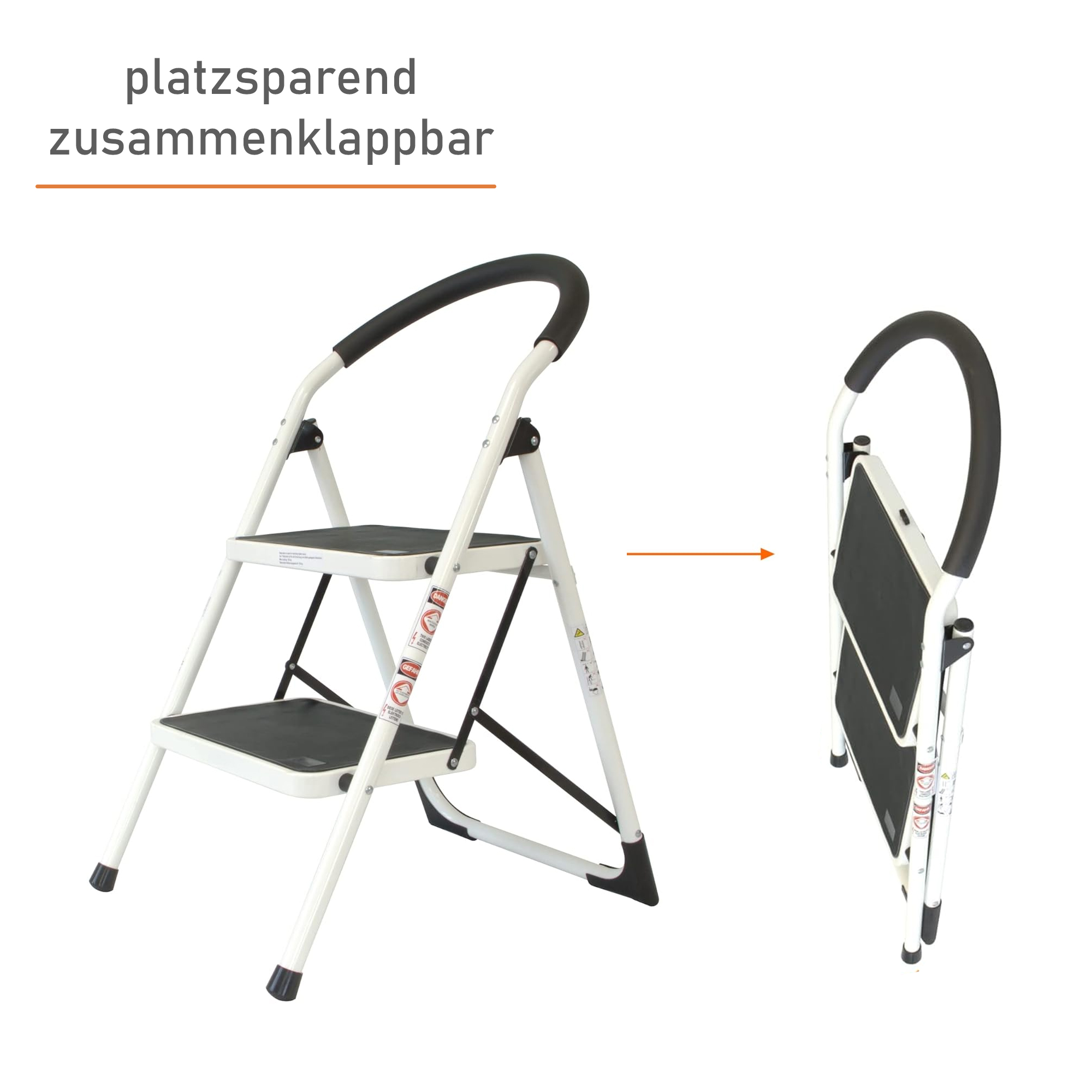 Trittleiter mit 2 Stufen, Treppenleiter aus Stahl, Stehleiter bis 150kg belastbar NA148 Trittleiter mit 2 Stufen, Treppenleiter aus Stahl, Stehleiter bis 150kg belastbar NA148