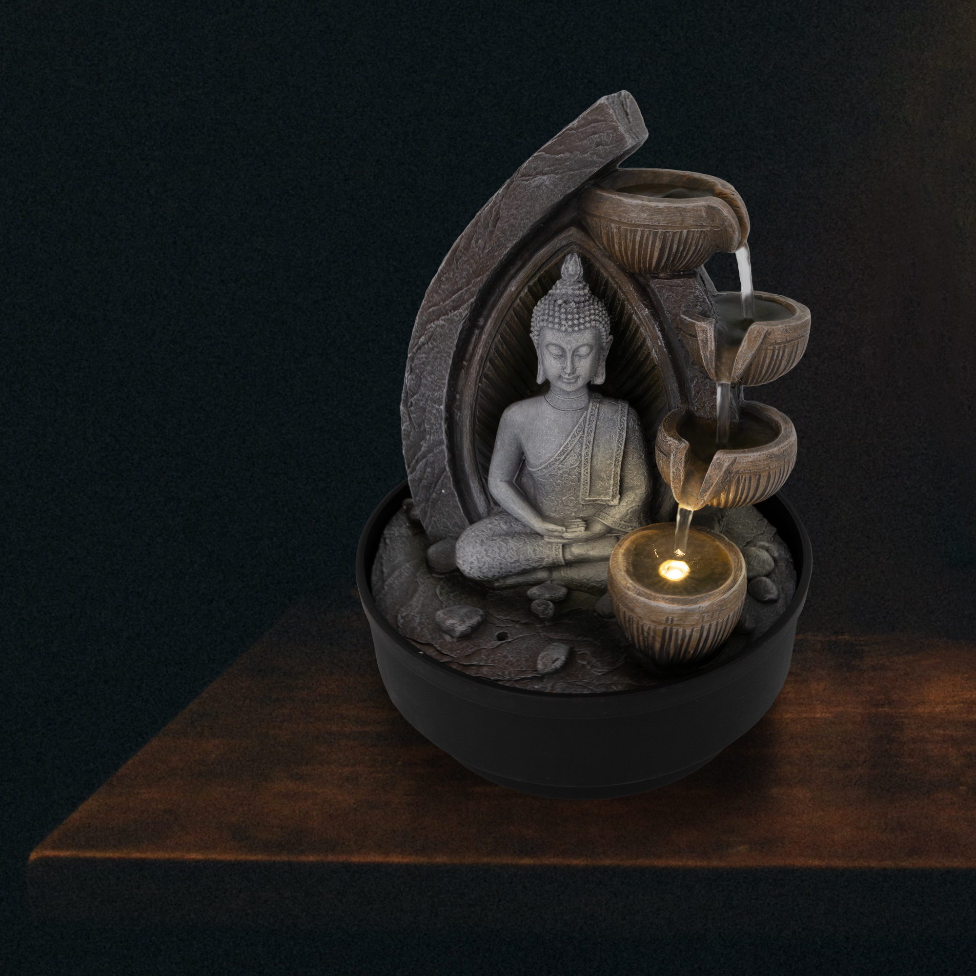 Zimmerbrunnen mit LED-Beleuchtung, Dekobrunnen “Buddha Dhyana” für die Wohnung NA191