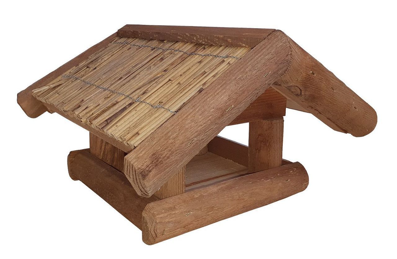 Futterhaus BERGHÜTTE mit Schilfdach, Vogelhaus aus Holz HT-70270
